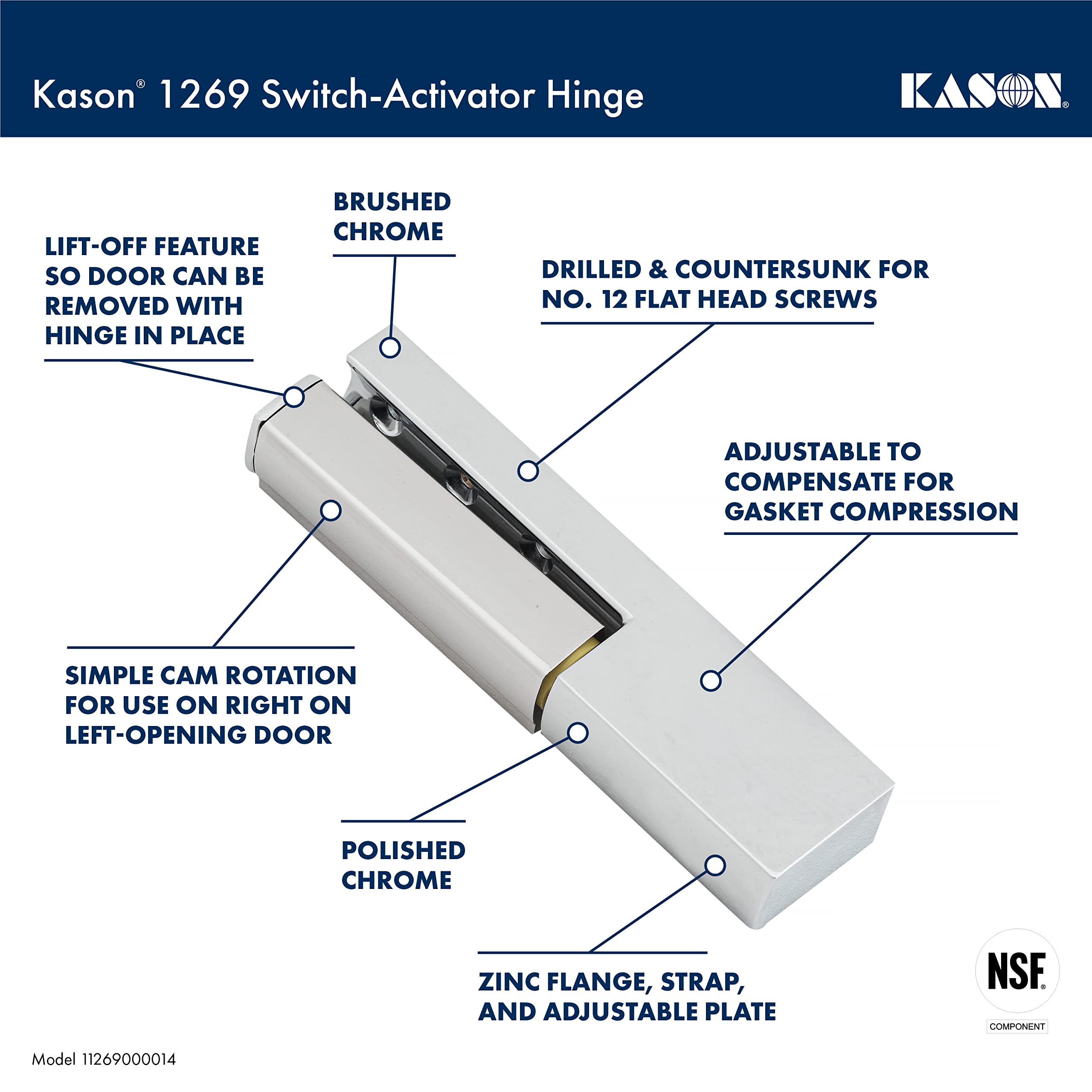 Kason 1269 Switch-Activator Hinge 1-5/8 Inch Chrome (11269000014) - Perfect for Cabinet Doors, Furniture Repair, and DIY Home Improvement Projects