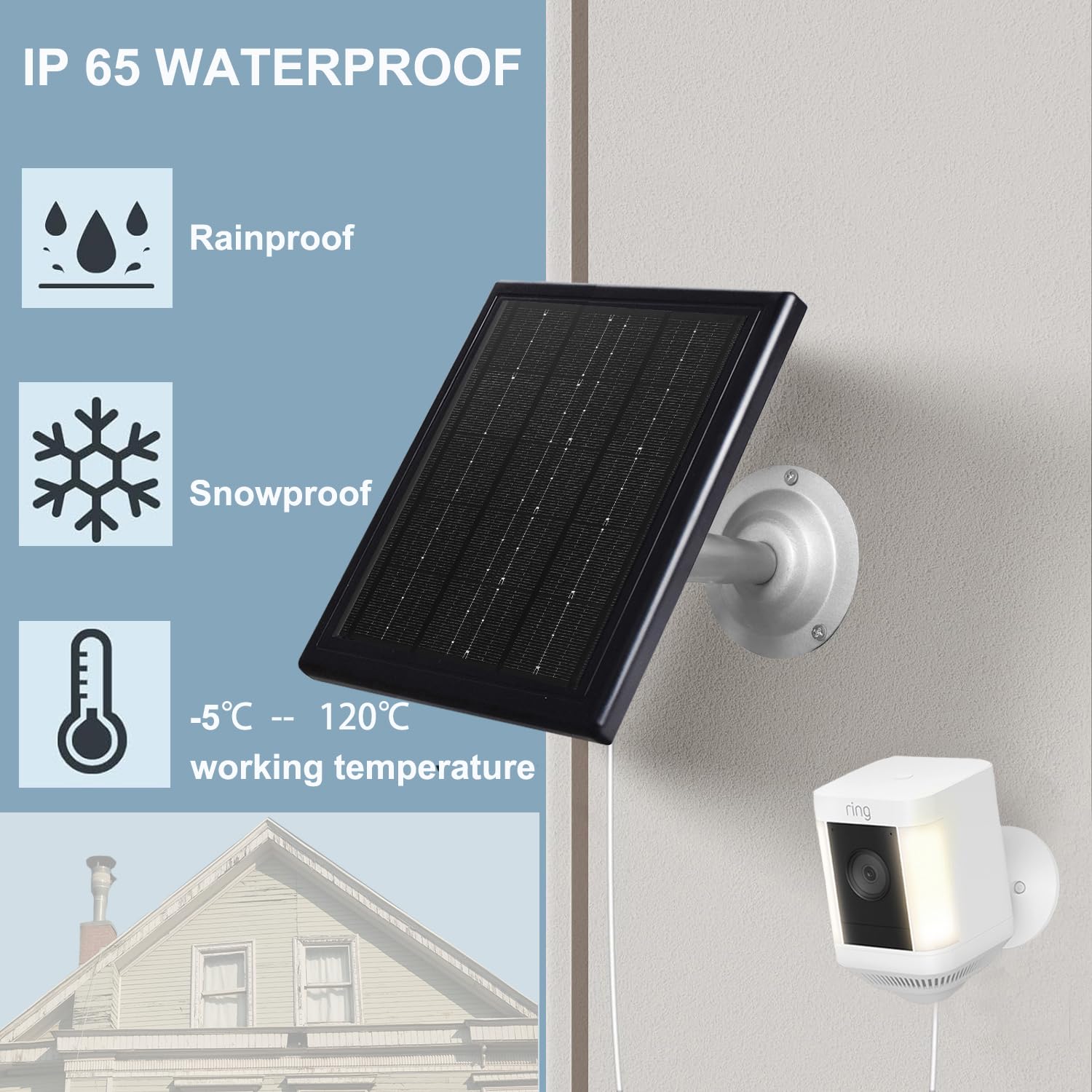 5V 5W Solar Panel for Ring Camera - IP65 Waterproof Outdoor Solar Charger with 16.4ft Cable & 360° Adjustable Bracket - Compatible with Ring Spotlight & Stick Up Cameras (2 Pack, Black) - Perfect for Home Security, Backyard Monitoring & Weatherproof Surveillance