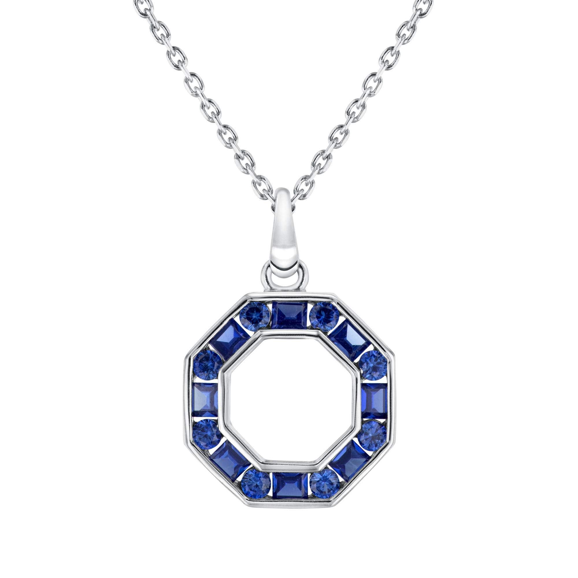 Blue Sapphire Sterling Silver Octagon Pendant Necklace for Women | Elegant Jewelry Gift for Birthday, Anniversary & Special Occasions
