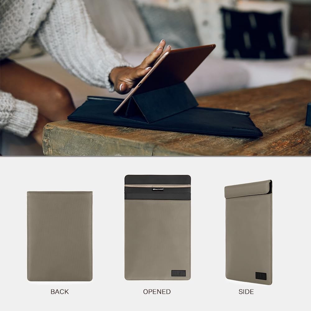 SLNT Faraday Bag Tablet Sleeve - Signal Blocking, Weatherproof Nylon, Privacy Protection for iPad, Samsung Galaxy Tab & Most Tablets | Travel, Office & Daily Use | Light Grey Nylon, Large Size