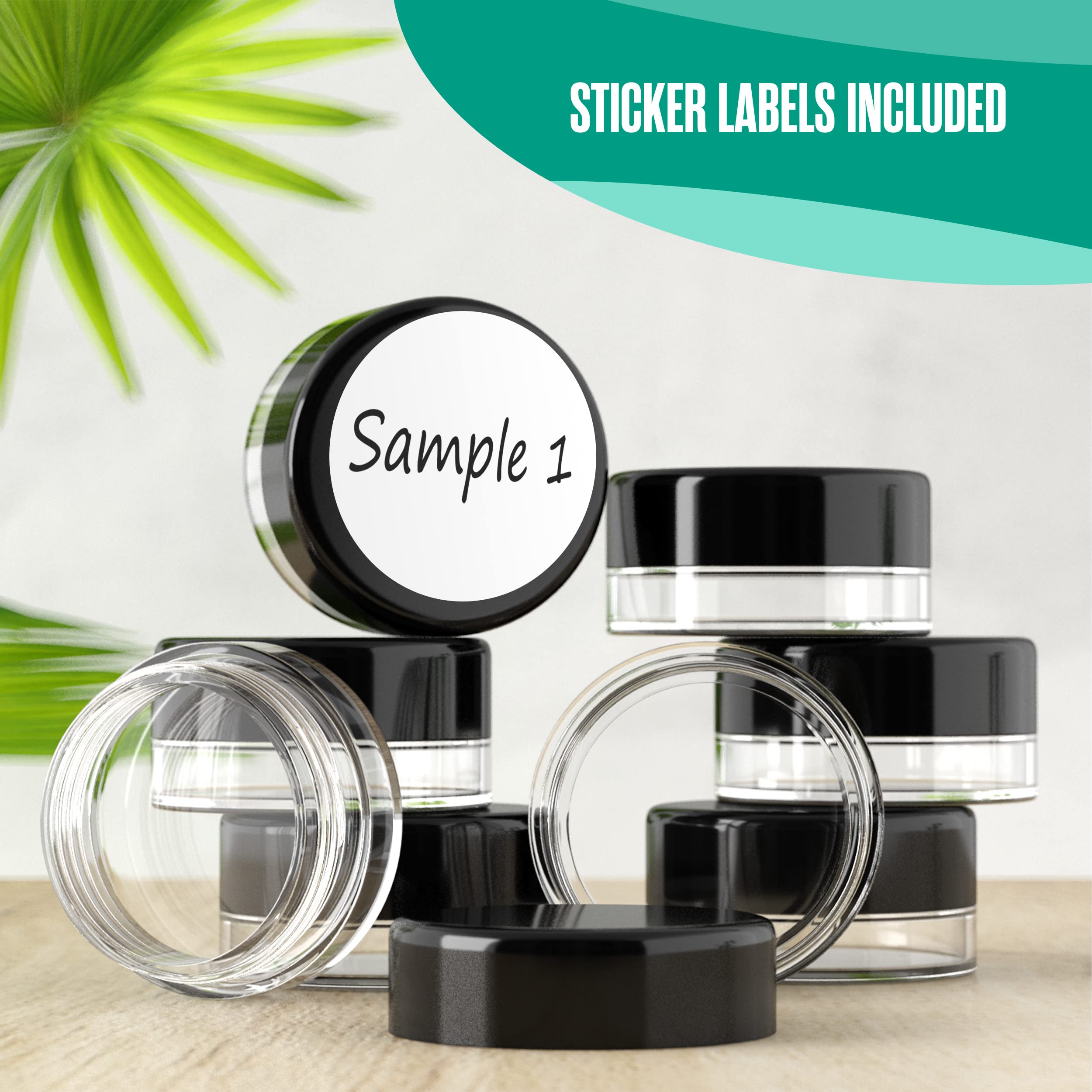 Houseables 3 Gram Empty Plastic Jars with Screw Cap Lids - 2000 Pack BPA-Free Small Round Containers for Cosmetics, Makeup, Eyeshadow, Nail Polish, Powder & Paint - Perfect for DIY Beauty Products, Travel Size Storage & Craft Supplies