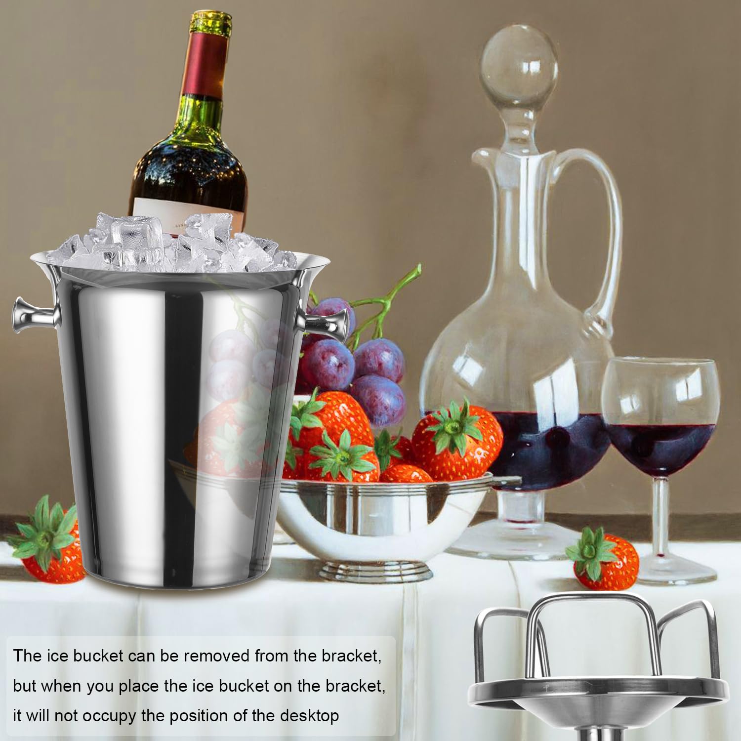 Stainless Steel Champagne Ice Bucket with Stand - 12Lb Capacity Hammered Wine Chiller for Party, Bar, KTV, BBQ & Home Decor (3ft Tall, Silver, 1 Pack) - Perfect for Weddings, Cocktail Parties & Outdoor Entertaining
