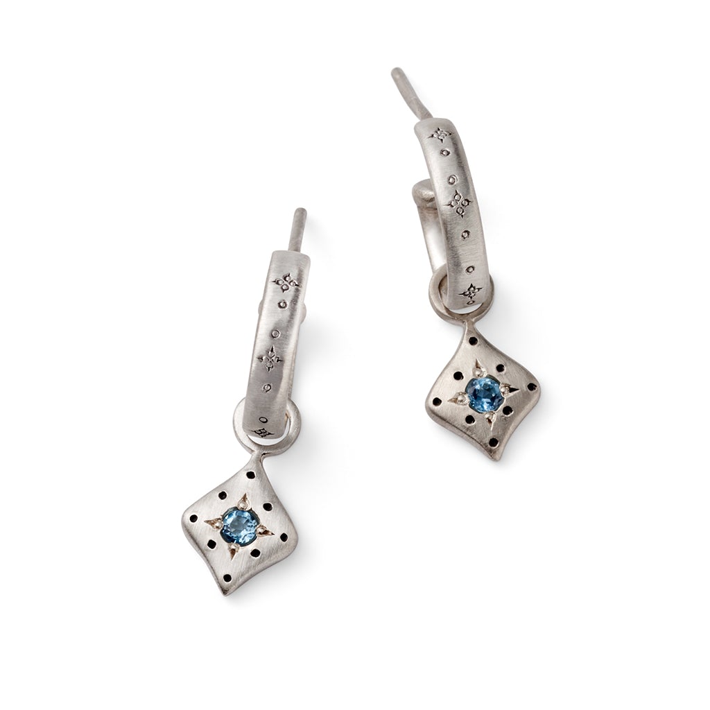 Silver Nights Aquamarine Charm Hoop Earrings – Elegant Dangle Earrings for Women, Sterling Silver Jewelry Gift | Perfect for Parties, Weddings & Everyday Wear