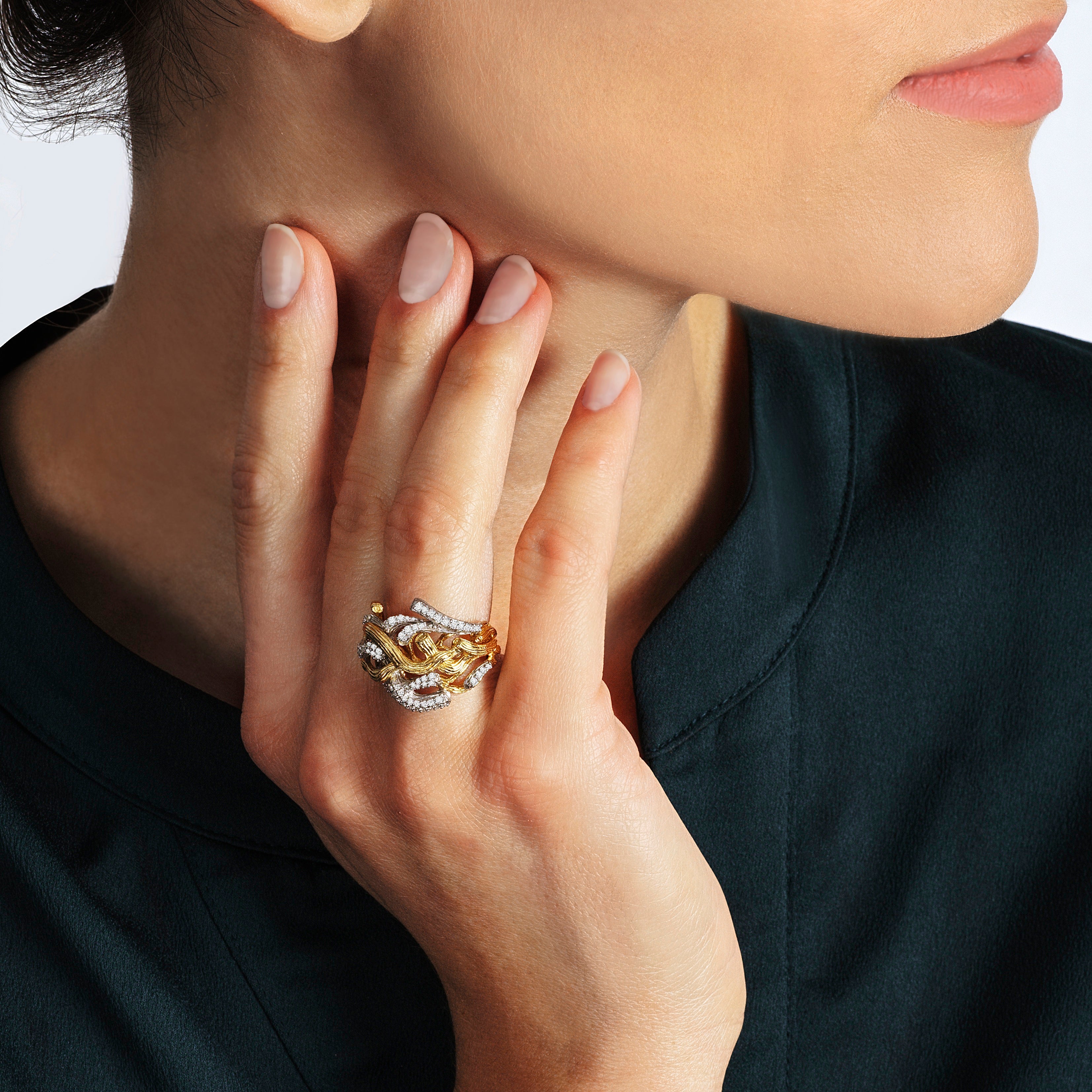 Elegant 14K Gold Branch Coral Ring with Genuine Diamonds - Perfect for Weddings, Anniversaries & Special Occasions