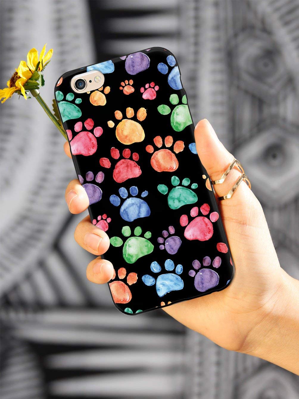 **Inspired Cases - iPhone 11 Case with 3D Textured Design - Watercolor Paw Prints Protective Cover for Apple iPhone 11 (Black) - Perfect for Daily Use, Work & Travel**
