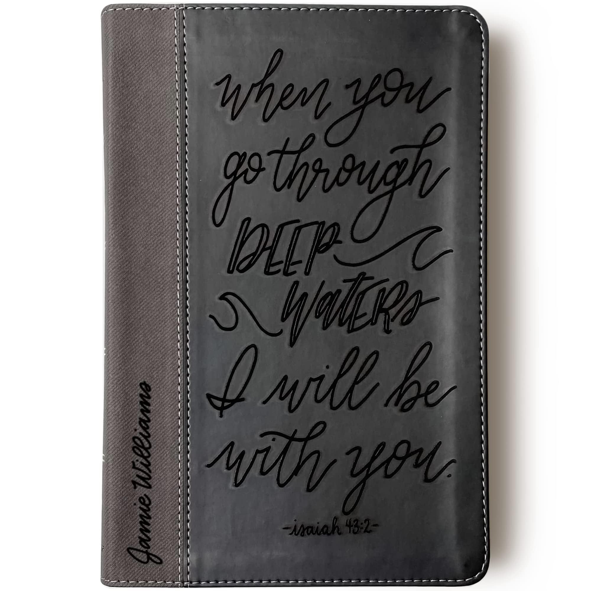 Personalized NIV Black/Gray Leathersoft Bible with Hand Lettering & Laser Engraving - Custom Name Engraving Available - Perfect Wedding, Baptism, Graduation & Birthday Gift - Ideal for Church Services, Bible Study & Spiritual Growth