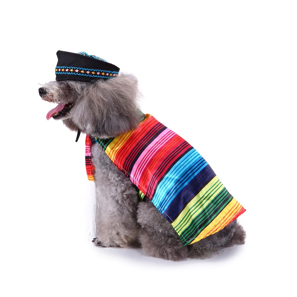 Funny Black Dog Cap with Colorful Stripes - Cute Pet Cloak & Apparel Set for Christmas Dress Up | Perfect for Holiday Photos & Festive Pet Parties
