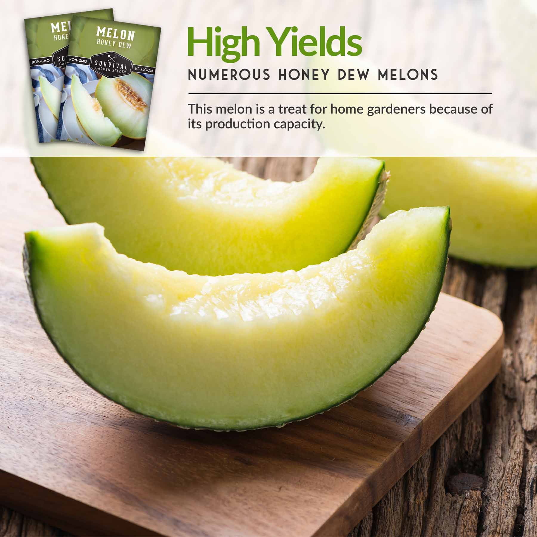 Honeydew Melon Seeds for Planting - Non-GMO, Organic, High Germination Rate - Perfect for Home Garden, Hydroponics & Indoor Planting