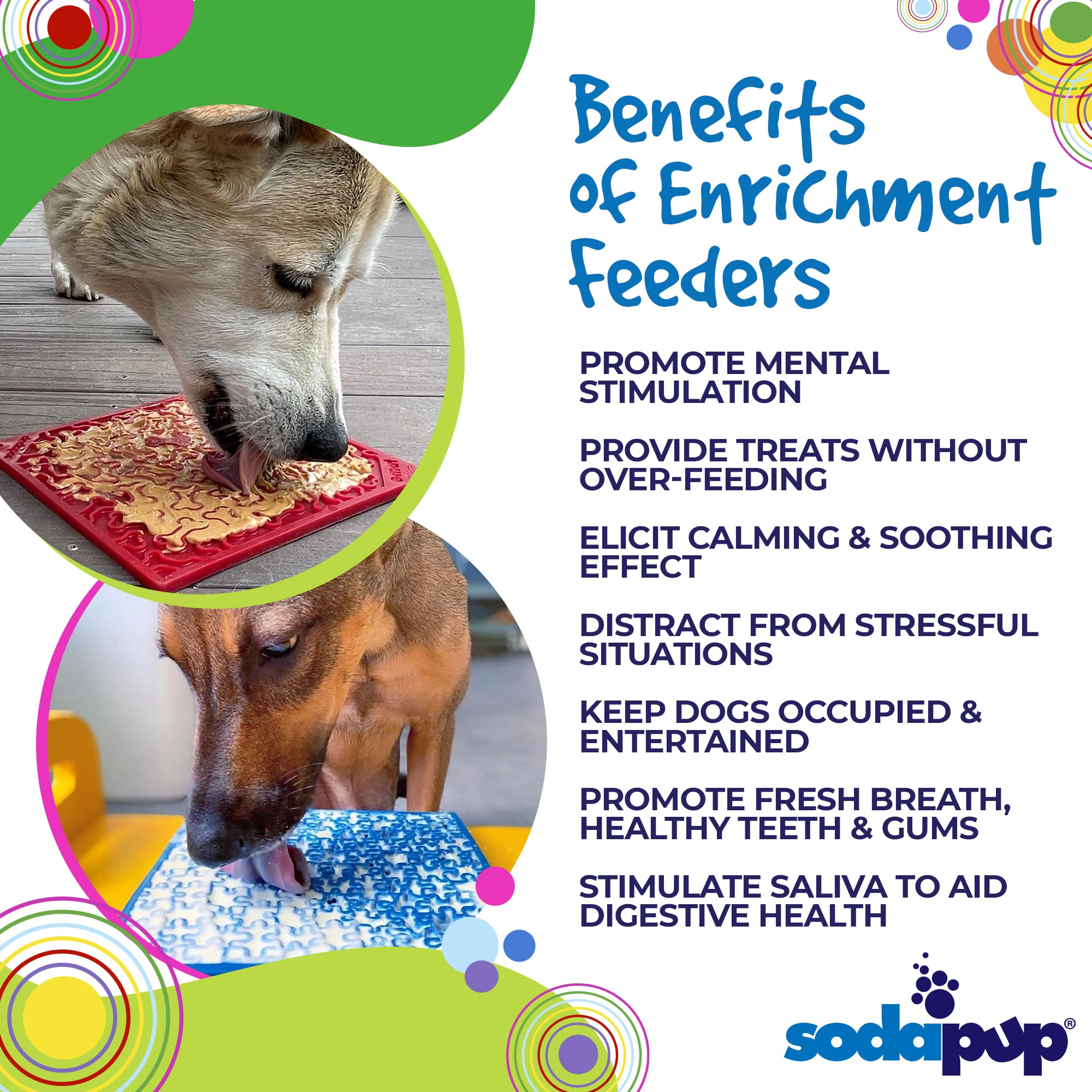 SodaPup Red Bones & Blue Jigsaw Puzzle Lick Mat Bundle – Non-Toxic Pet Feeding Mat Made in USA | Slow Feeder for Dogs & Cats | Promotes Digestive Health, Reduces Anxiety & Prevents Overeating | Perfect for Mealtime, Training, Grooming & Travel Use