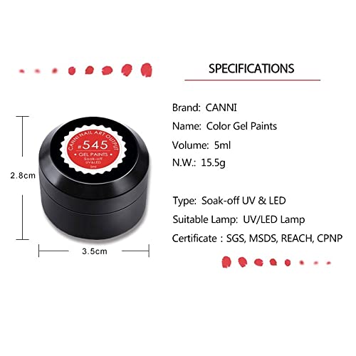 CANNI 5ml UV Gel Nail Polish - Soak Off Gel Paint for Nail Art, Solid Colors Gel Lacquer with Long Lasting Shine - Perfect for Manicures, Pedicures & DIY Nail Designs at Home or Salon