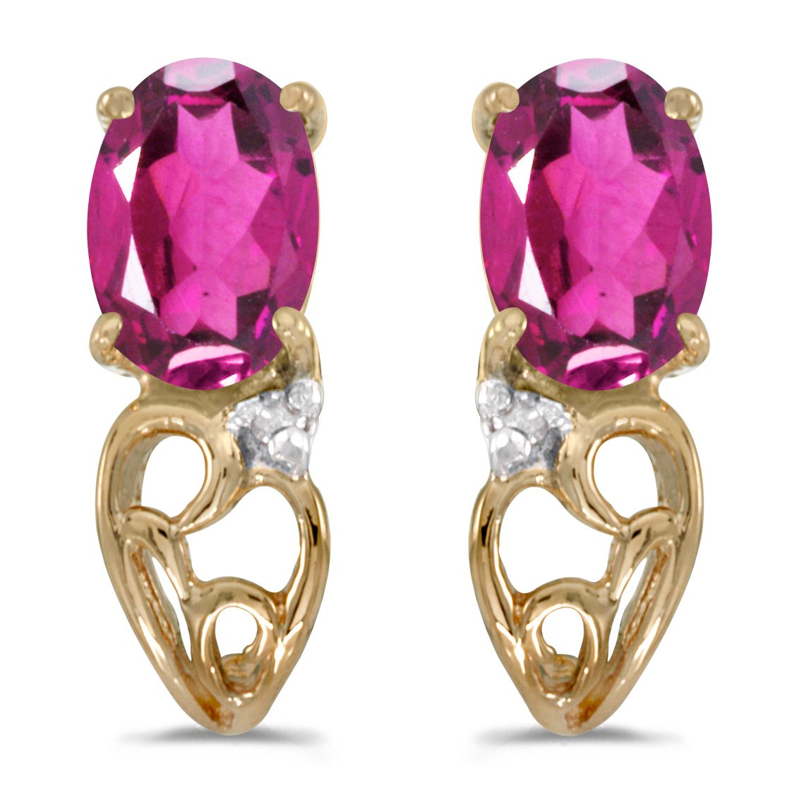 10K Yellow Gold Oval Pink Topaz and Diamond Stud Earrings for Women - Elegant Gift for Anniversary, Birthday & Special Occasions