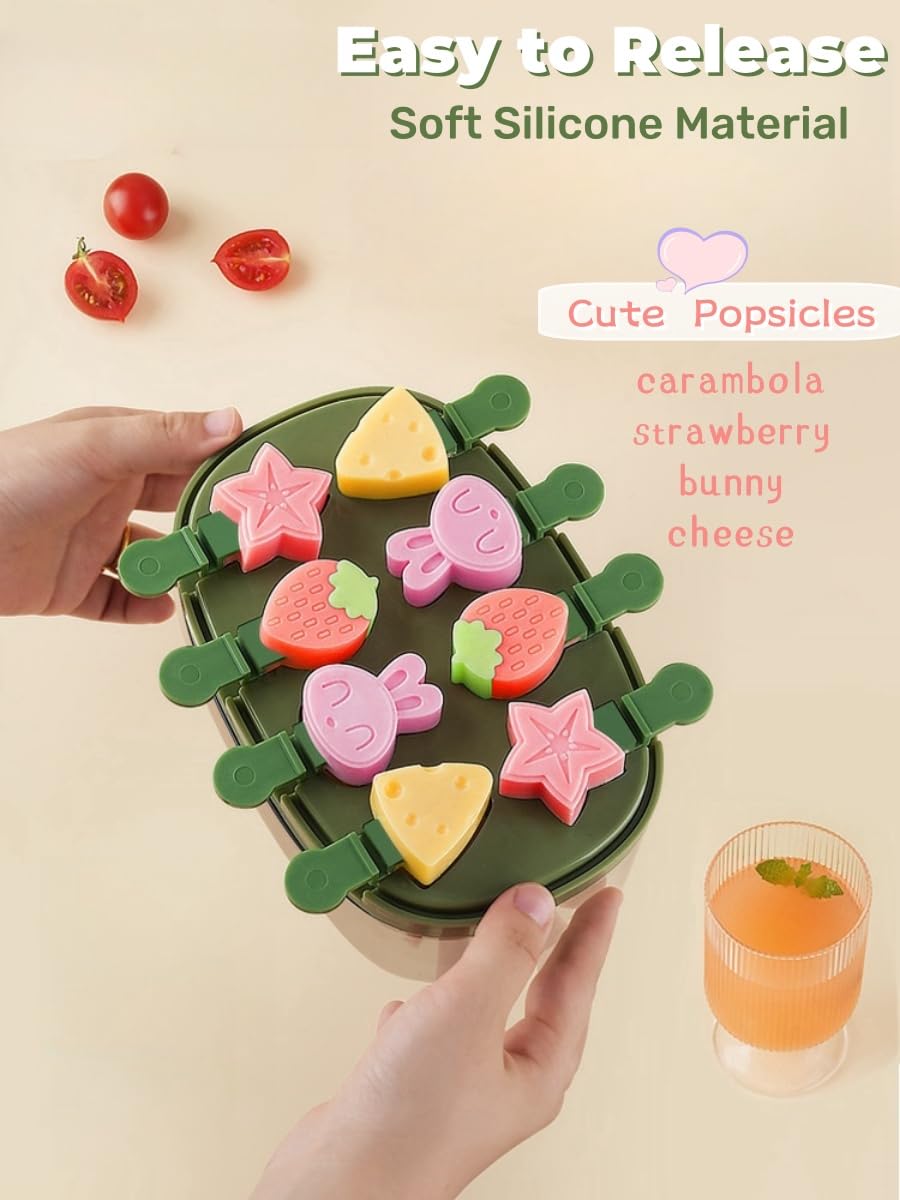 BPA Free Silicone Dinosaur Popsicle Molds Set - 8 Piece Fun Animal Shaped Ice Pop Makers for Kids, DIY Homemade Frozen Treats - Perfect for Summer Parties, Snacks & Family Fun (Green Crocodile Design)
