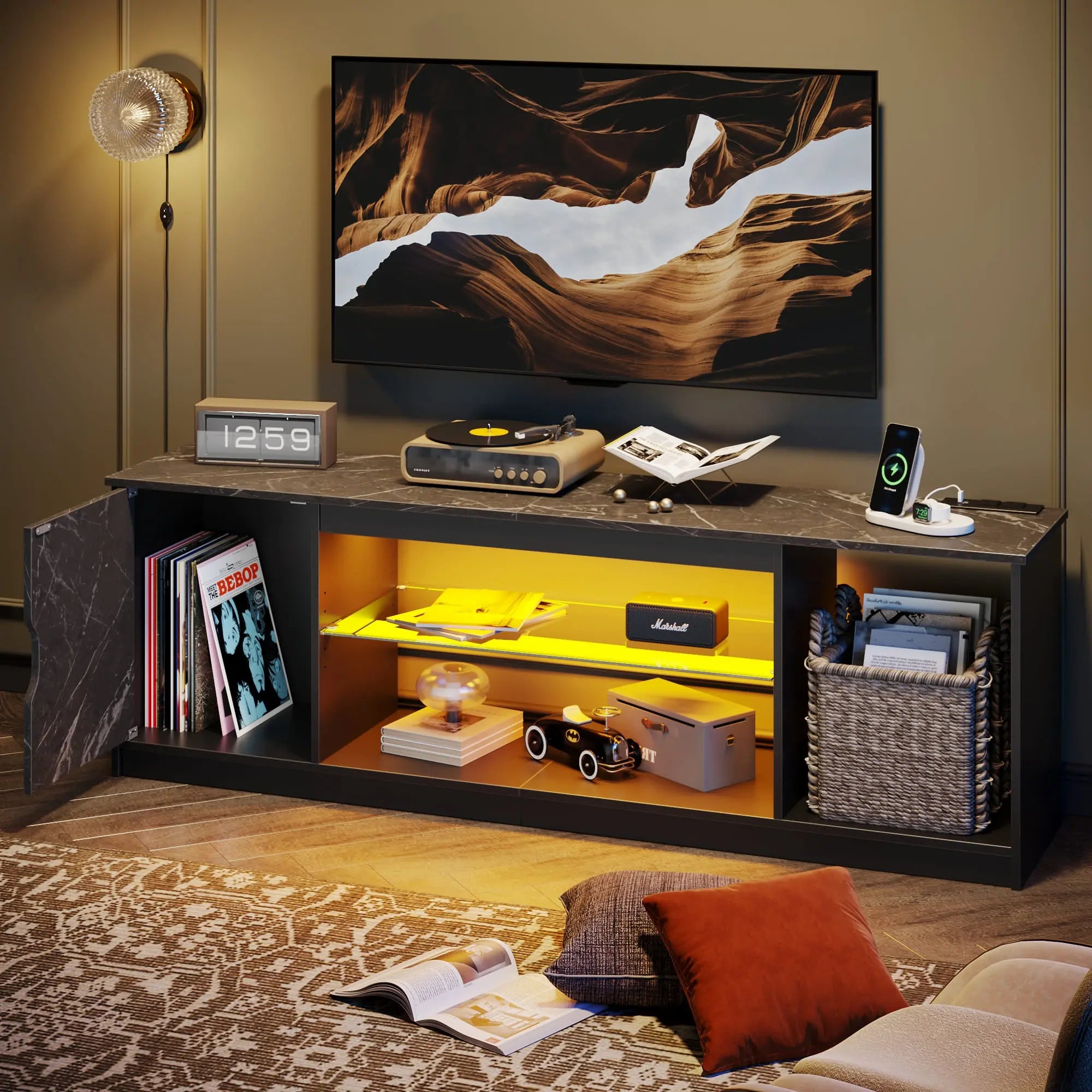 Bestier 70 Inch TV Stand with Electric Fireplace - Modern Entertainment Center with Storage for Living Room, Bedroom & Home Theater (Black/Brown) - Perfect for Movie Nights & Cozy Winter Evenings