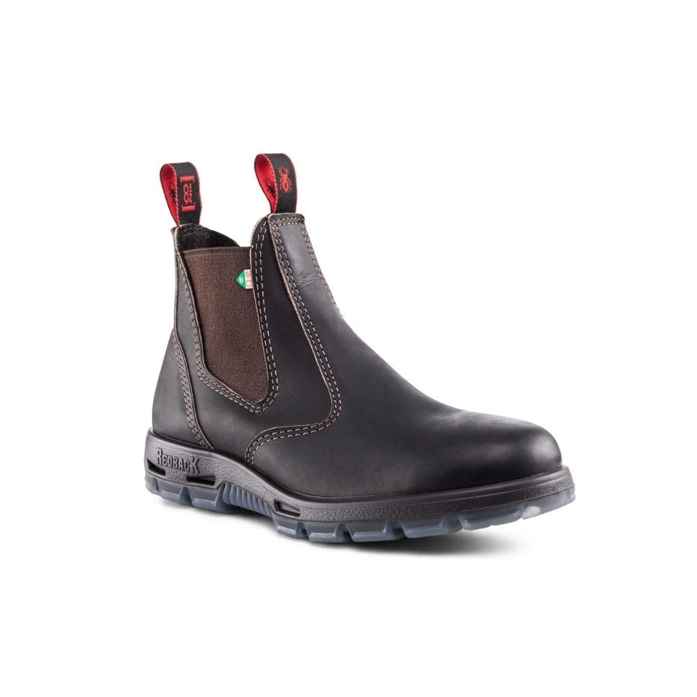 Redback Bobcat Unisex Slip-On Steel Toe Work Boots - Claret Oil Kip Leather - Comfortable & Durable Safety Shoes for Construction, Warehouse & Industrial Work