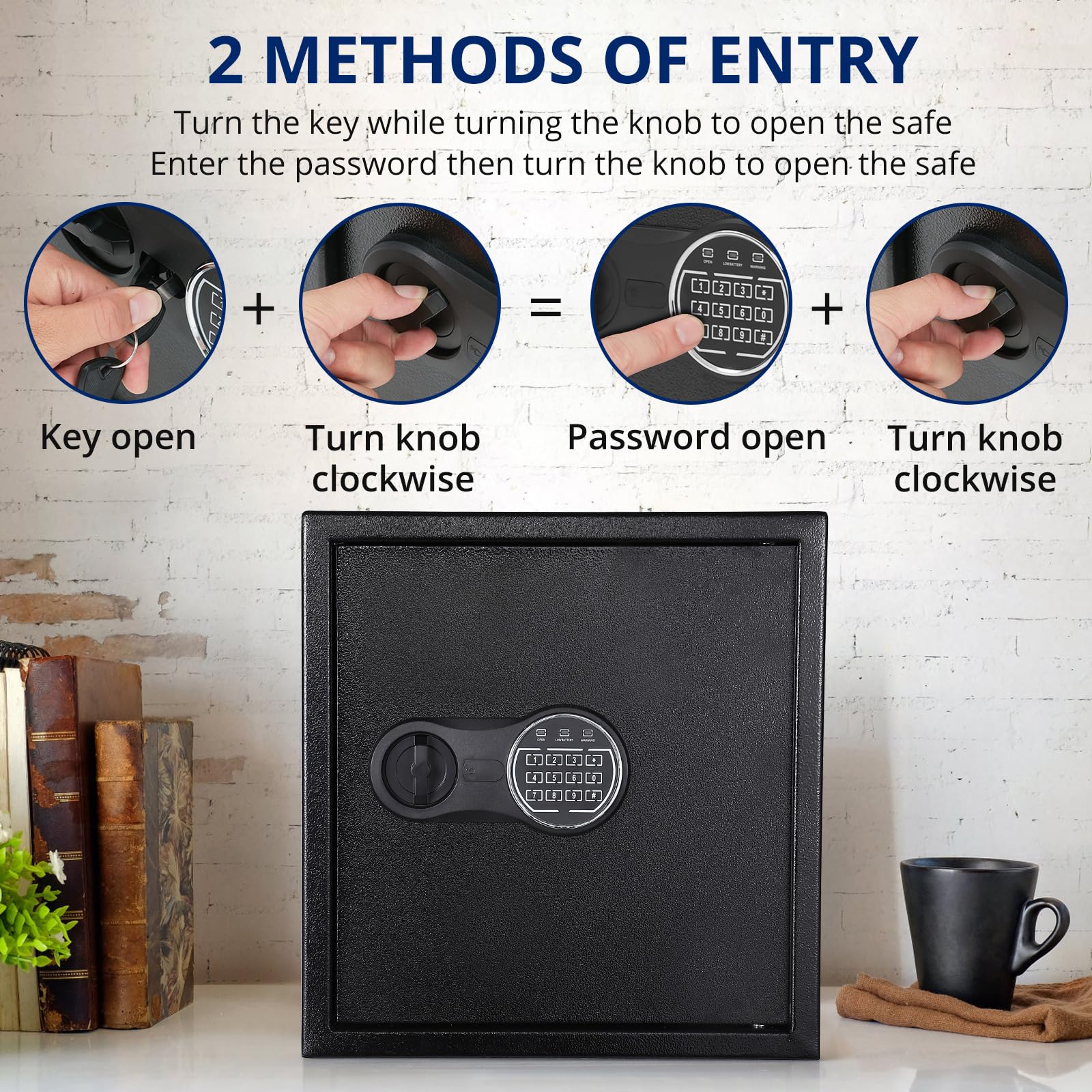GARVEE 15.7x14.9 Inch Fireproof Steel Security Safe Box with Digital Keypad & Soft Interior Lining - Perfect for Home, Office, Jewelry & Cash Storage