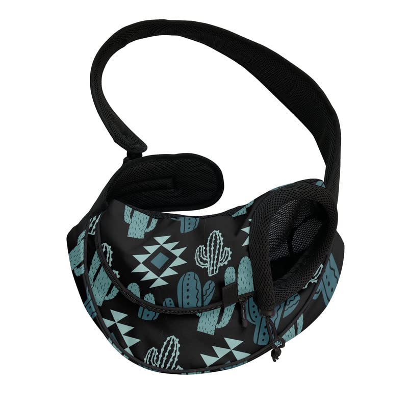Howilath Green Aztec Southwest Cactus Print Pet Carrier Backpack for Small Dogs & Cats - Adjustable Travel Bag for Hiking, Airplane & Outdoor Adventures