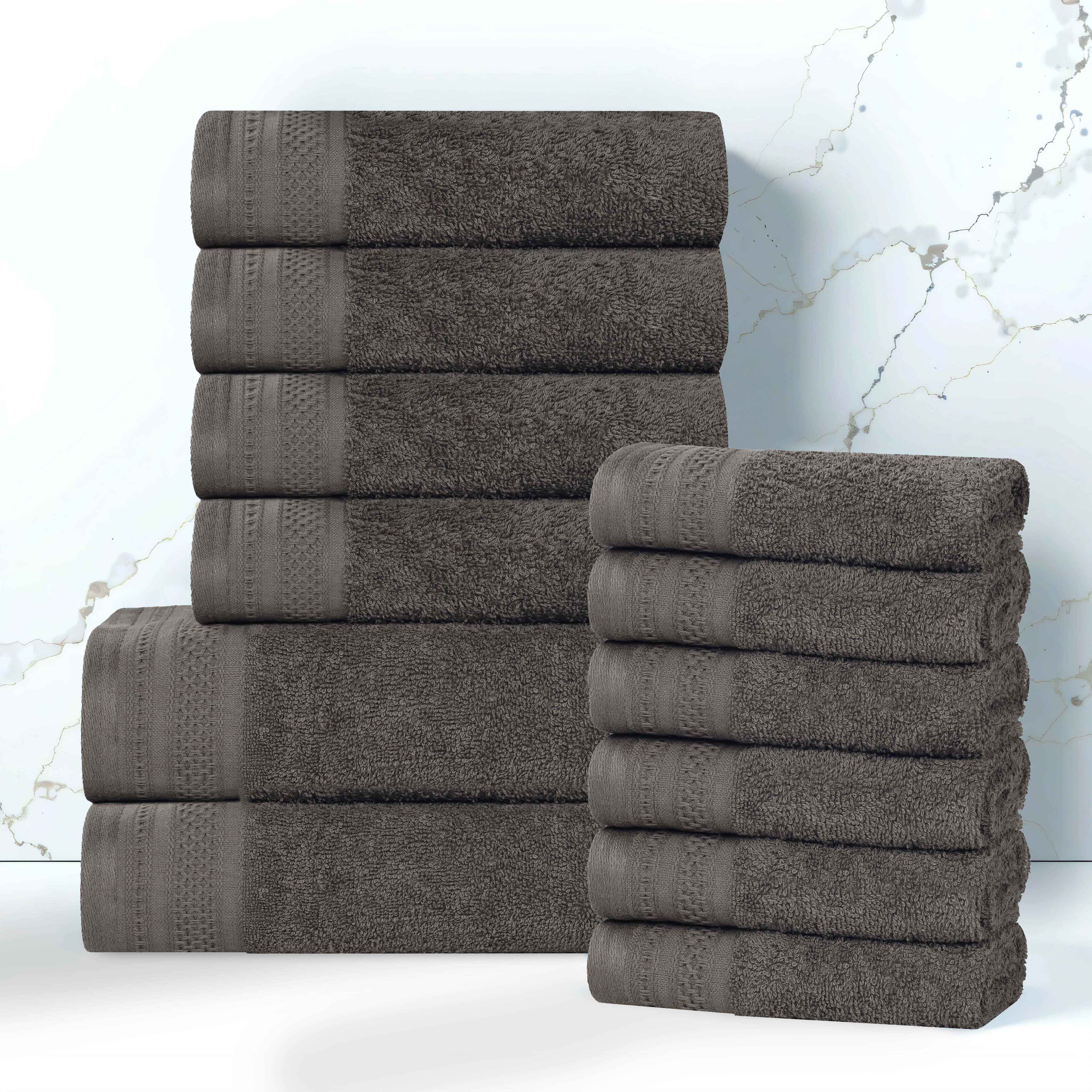 Premium Honeycomb Textured Waffle Border 12-Piece Luxury Cotton Towel Set - Soft & Absorbent Bath, Spa, and Guest Towels for Home & Hotel Use