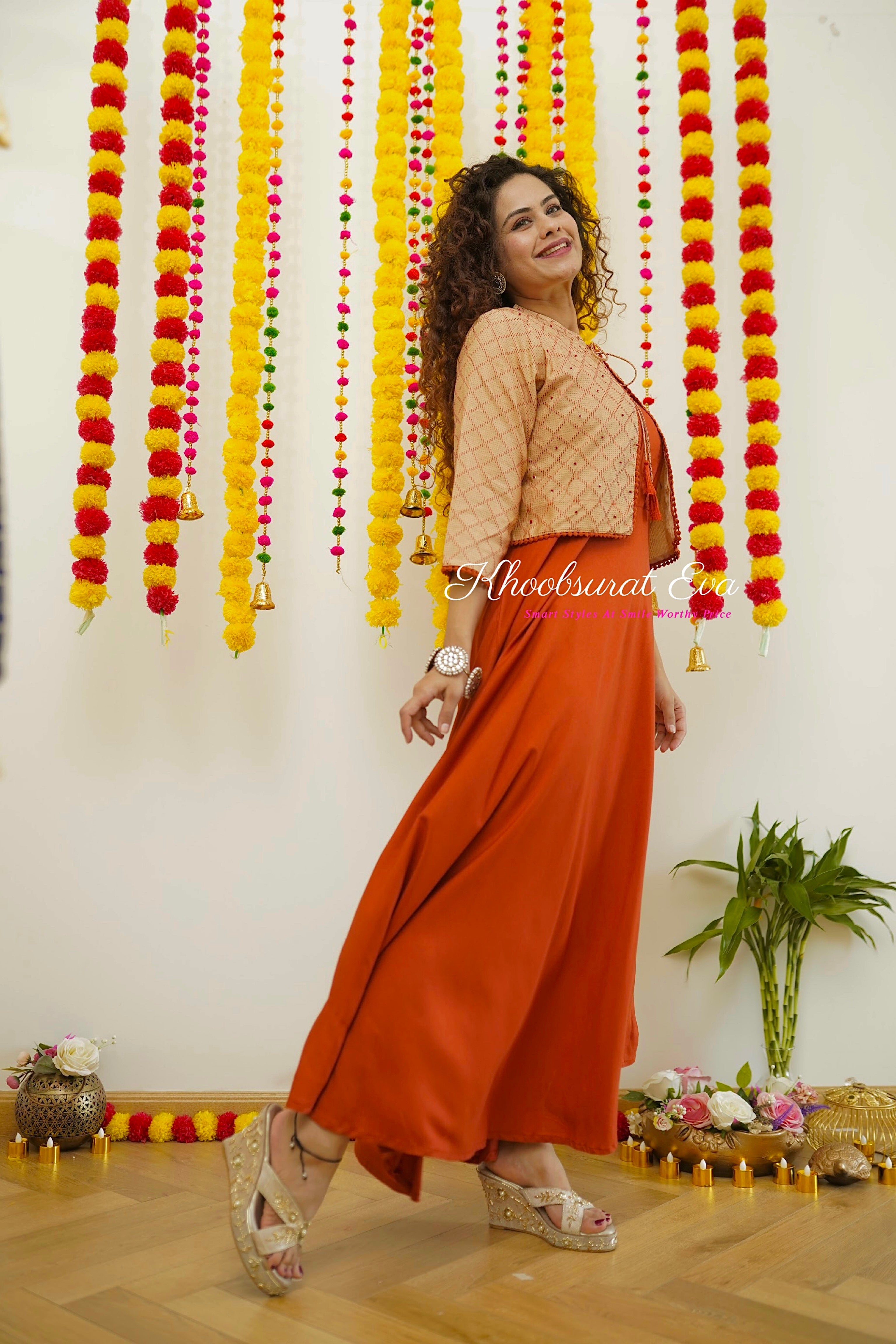 Elegant Red Beige Embroidered Jacket Maxi Dress for Women - Perfect for Weddings, Parties & Special Occasions