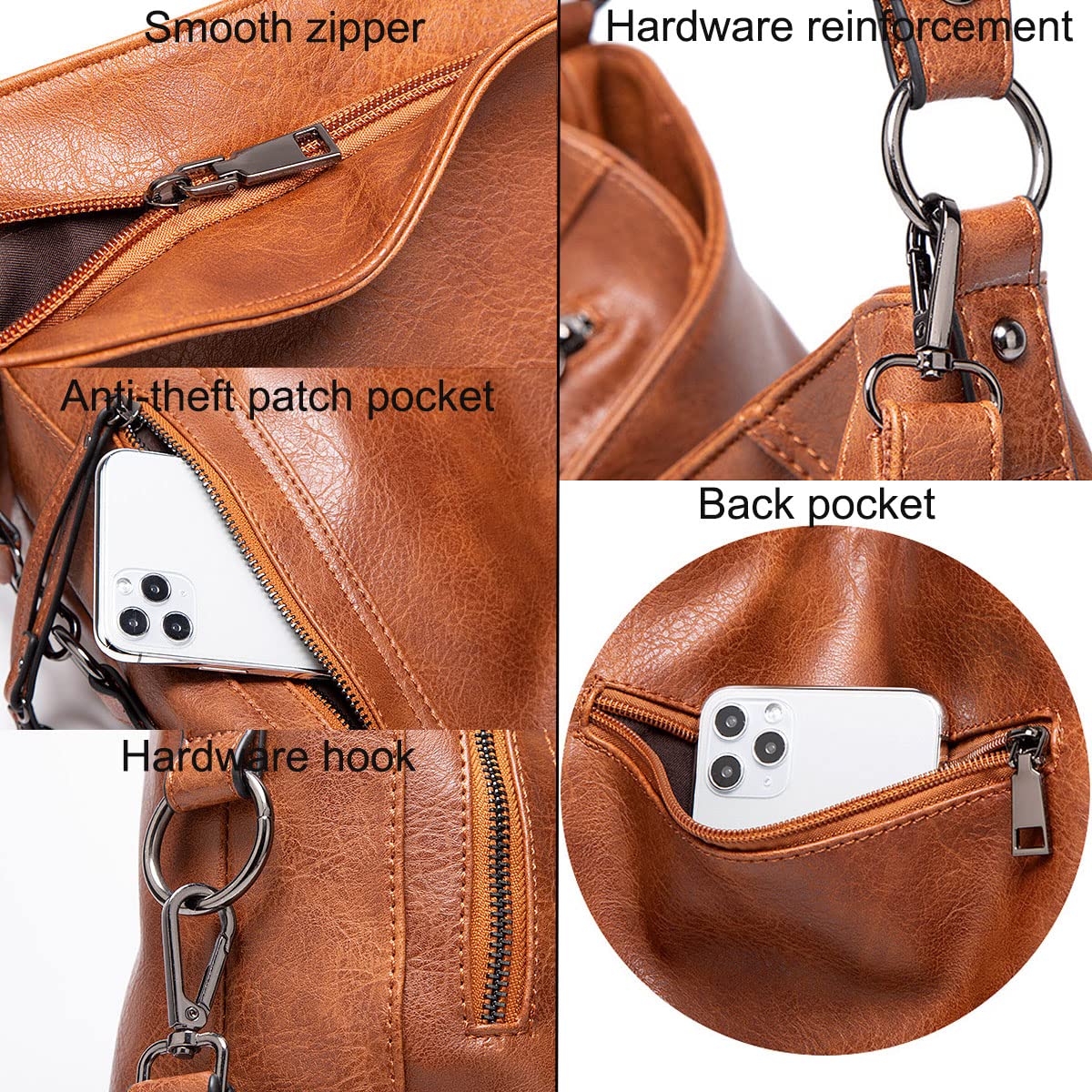 Women's PU Leather Hobo Shoulder Bag - Large Crossbody Tote for Work & Travel