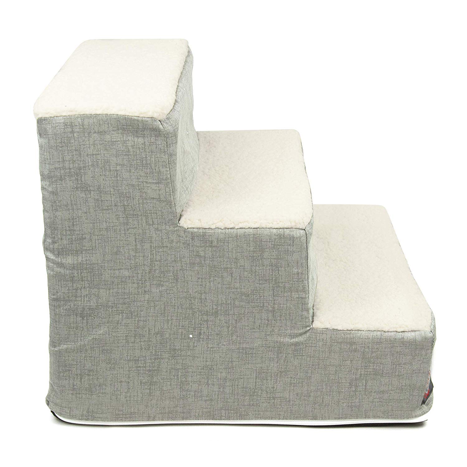 Portable 3-Step Pet Stairs for Small Dogs & Cats - Supports Up to 250 lbs - Machine Washable Cover - Ideal for High Beds, Couches, SUVs & Travel - Heathered Gray
