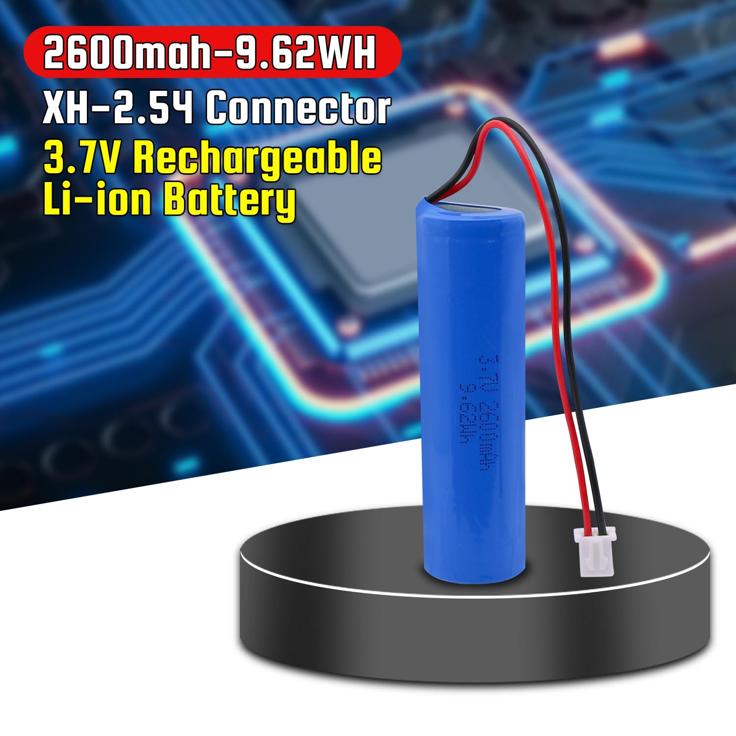 3.7V 2600mAh Rechargeable Lithium Ion Battery with XH2.54/2P Connector - High Capacity Power Supply for DIY Electronics, RC Toys, LED Lighting, Bluetooth Devices | Perfect for Drones, Flashlights & Portable Gadgets