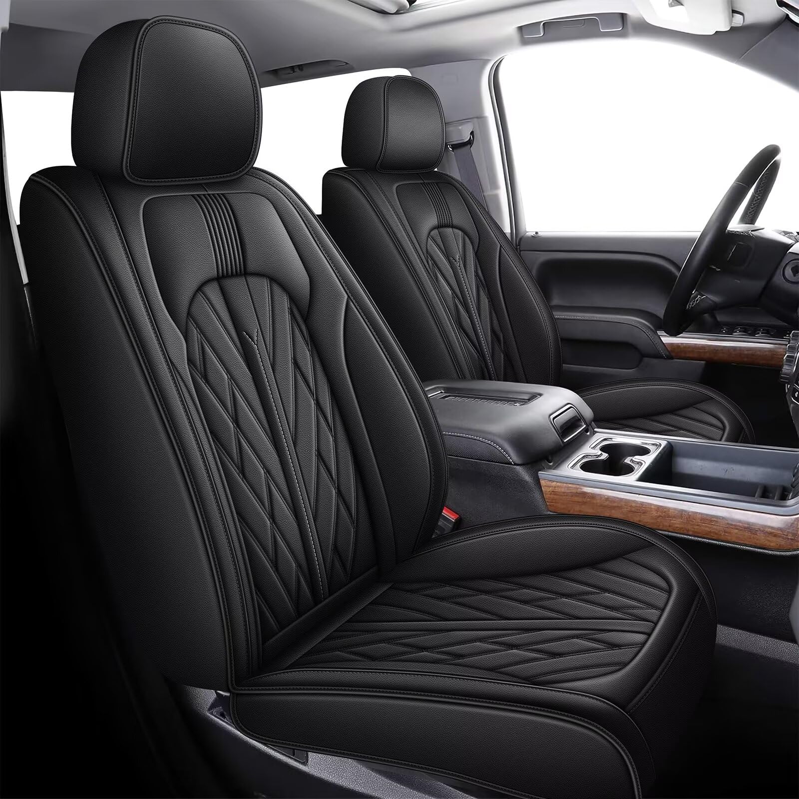 TTX LIGHTING Custom Leather Seat Covers for 2019-2024 Chevy Silverado & GMC Sierra 1500/2500HD/3500HD - Trail Boss Z71 Crew/Double/Extended Cab - Full Set Black Truck Seat Protectors | Perfect for Off-Roading, Daily Commute & Interior Upgrade