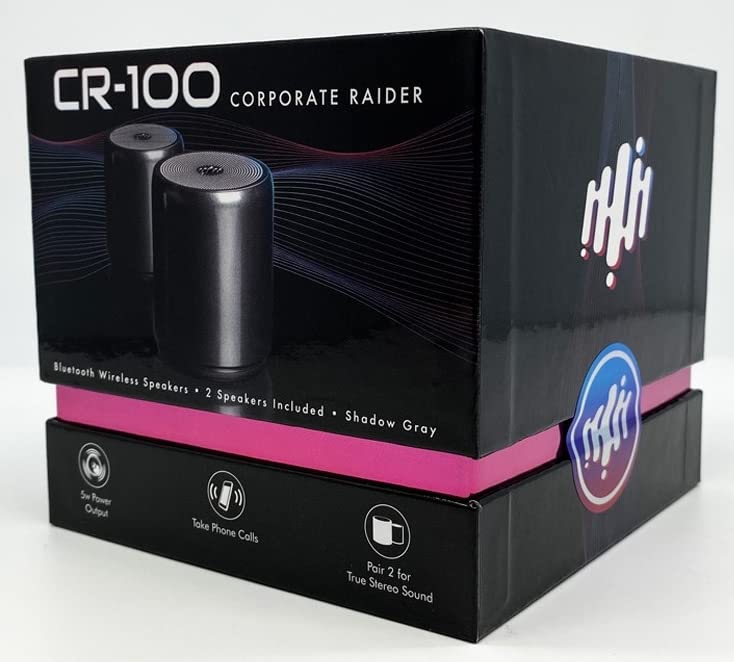 Pure-Hypr Audio CR-100 Wireless Bluetooth Stereo Speaker Pair - Portable Speakers with 10-Hour Playtime, Premium Sound for Home & Office - Silver | Perfect for Desktop, Countertop, and Outdoor Entertainment