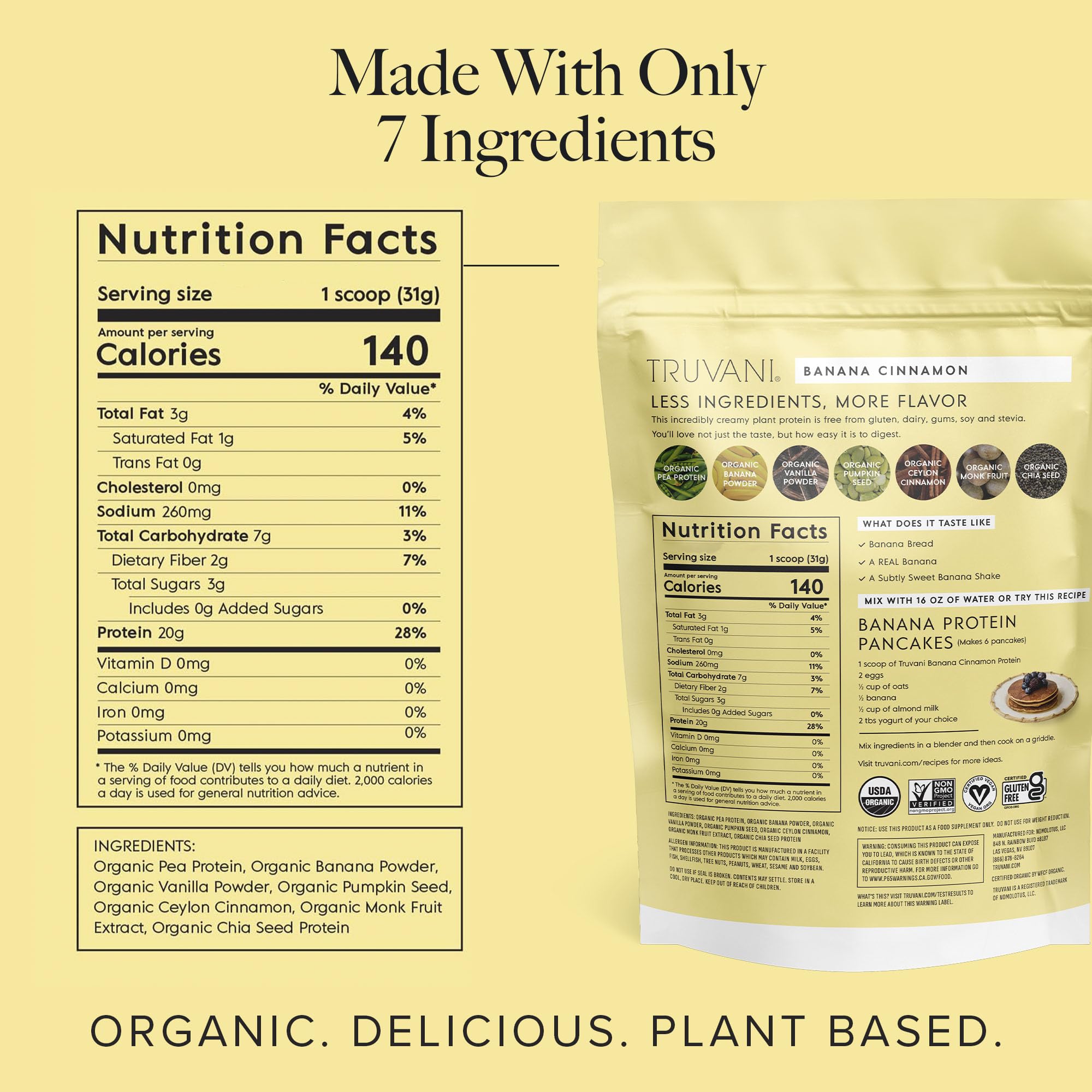 Truvani Vegan Pea Protein Powder - Banana Cinnamon Flavor | 20g Organic Plant-Based Protein per Serving | 10 Travel Packets | Keto, Gluten-Free & Dairy-Free | Low Carb, No Added Sugar | Perfect for Smoothies, Post-Workout Recovery & On-the-Go Nutrition