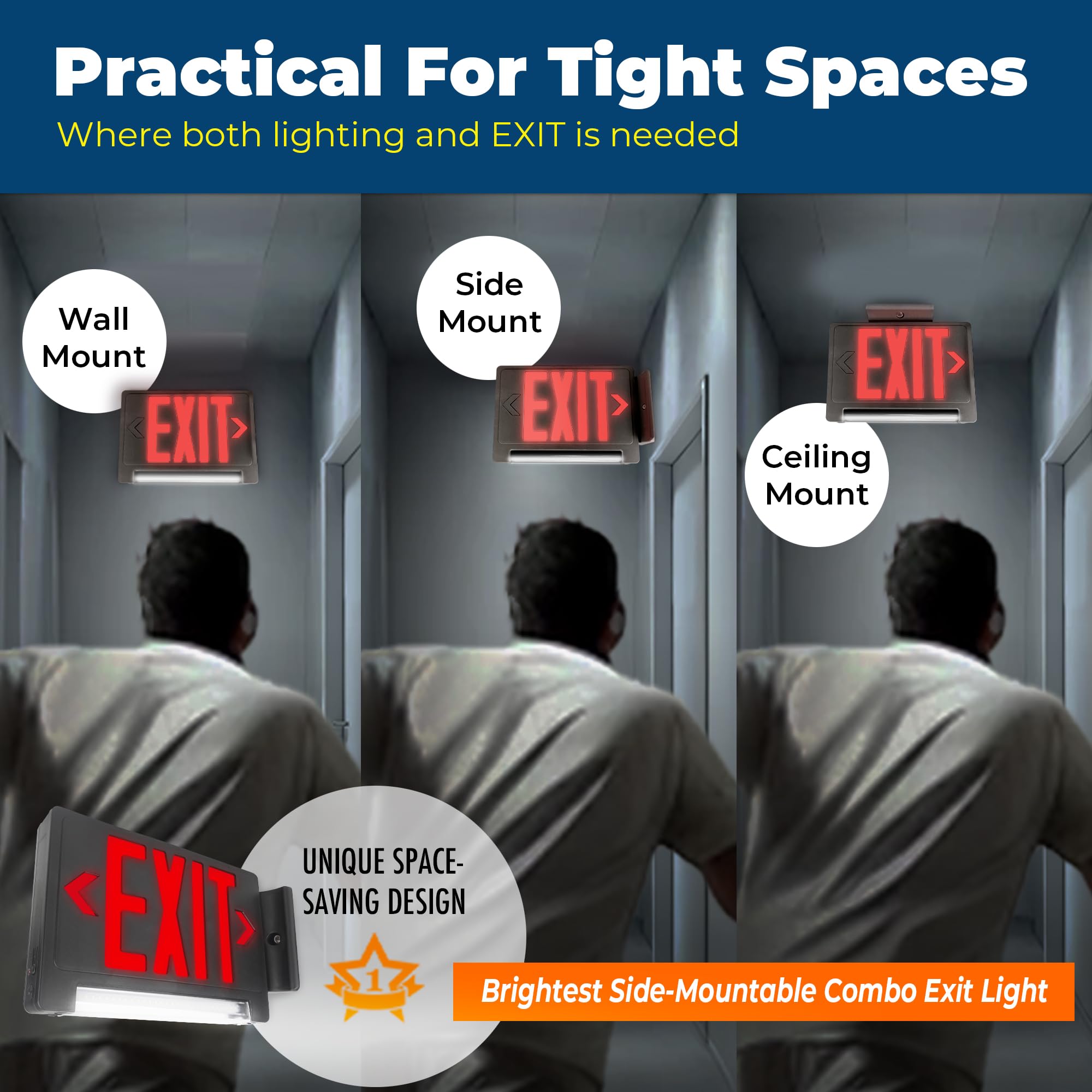 LFI Lights Compact Red LED Exit Sign with Emergency Backup - Adjustable Light Bar, UL Listed, Wall/Ceiling Mount for Business Safety (1 Pack) - Perfect for Offices, Warehouses & Public Buildings