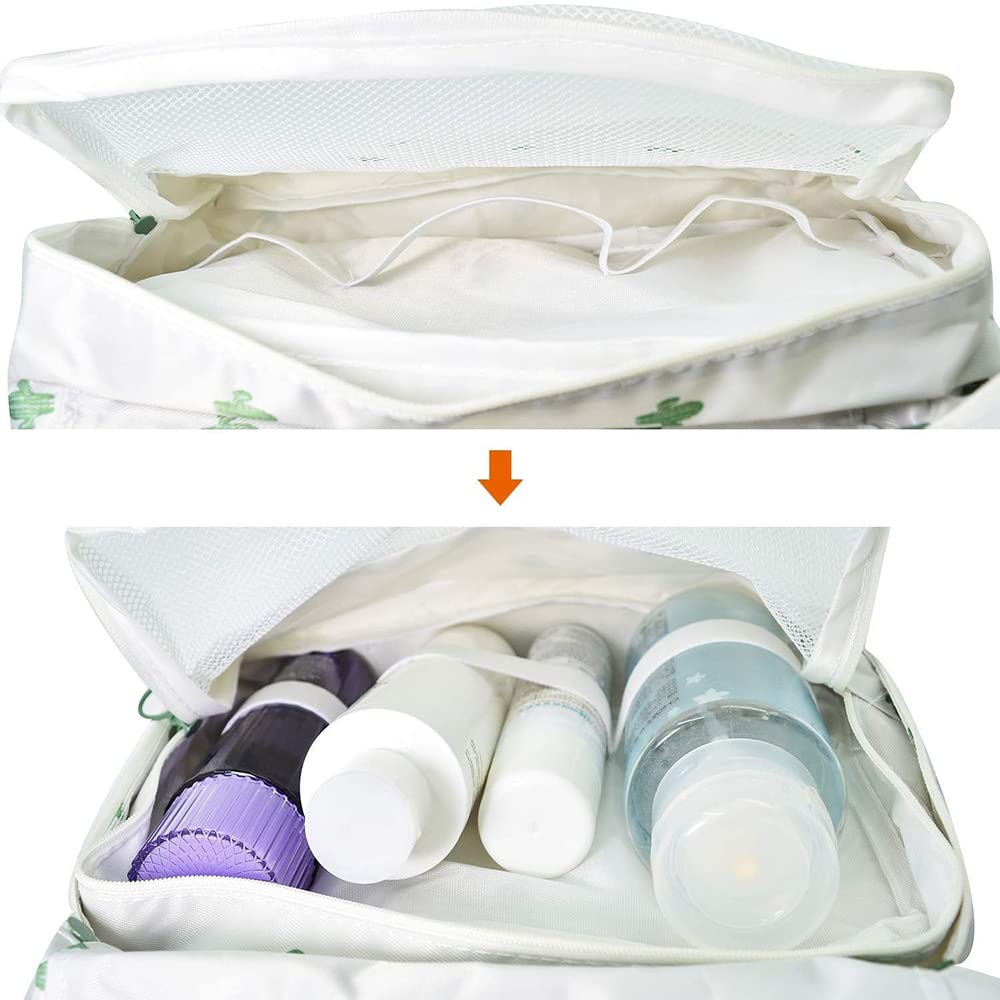 Waterproof Hanging Travel Toiletry Bag for Women - Portable Cosmetic & Makeup Organizer with Drawstring Pouch - Perfect for Business Trips, Gym, Vacation & Home Use (Cactus Design)