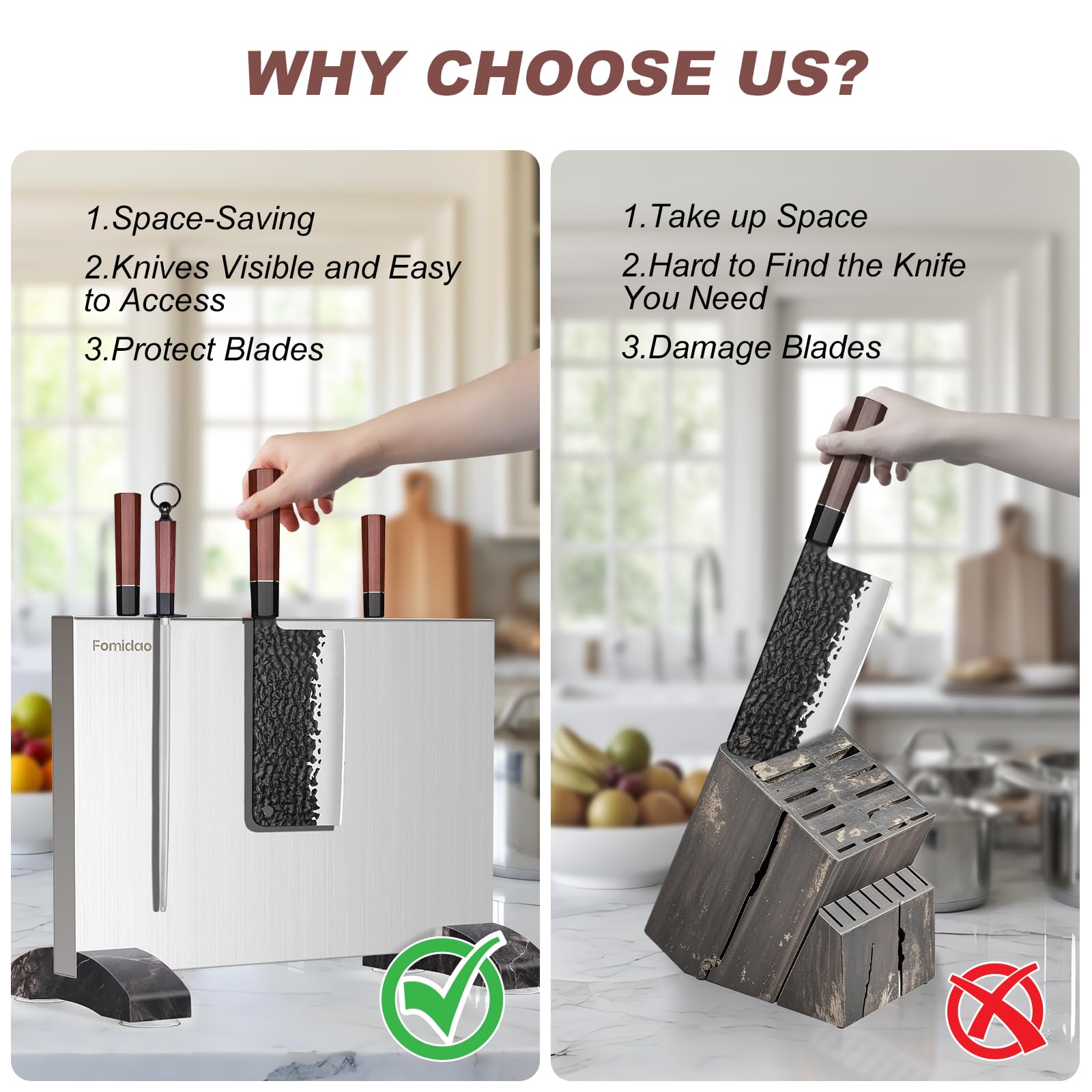 Stainless Steel Magnetic Knife Holder - Double Sided Knife Block & Countertop Knife Rack Strip for Kitchen Organization | Perfect for Chefs, Home Cooks & Kitchen Counter Storage