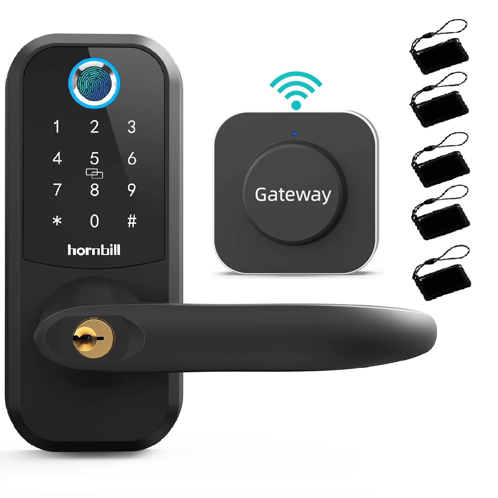 Hornbill 8-in-1 Smart Lock - Keyless Entry Fingerprint Door Lock with Biometric Scanner, Keypad, Reversible Handle & 5 IC Cards | Smart Locks for Front Door Security | Perfect for Home, Office & Vacation Rental Access Control