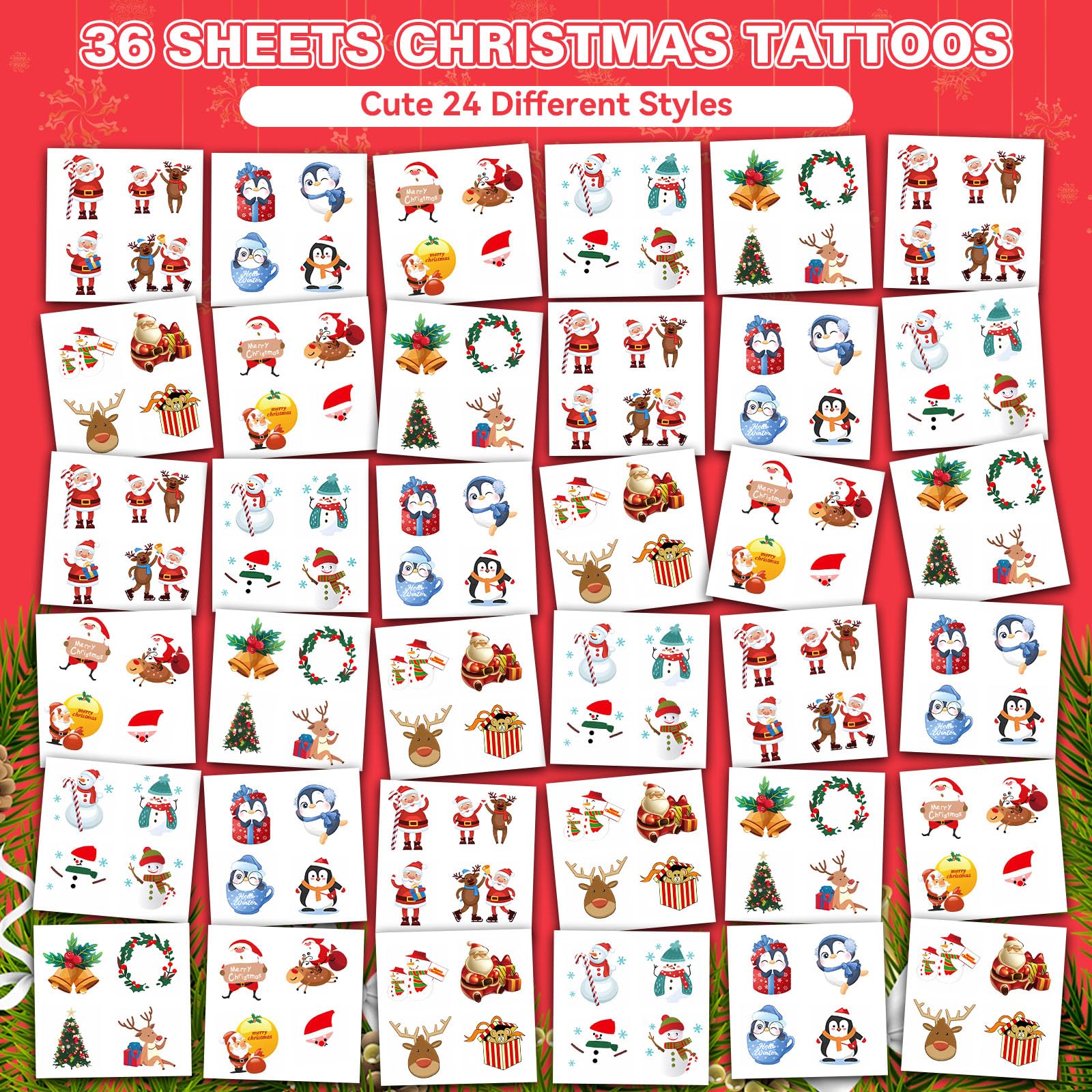 144 Pcs Christmas Temporary Tattoos for Kids - Fun Holiday Stocking Stuffers & Party Favors for Boys and Girls | Perfect for Xmas Gift Bags, Classroom Rewards & Christmas Decorations