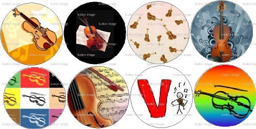 Set of 8 Violin Pinback Buttons 1.25
