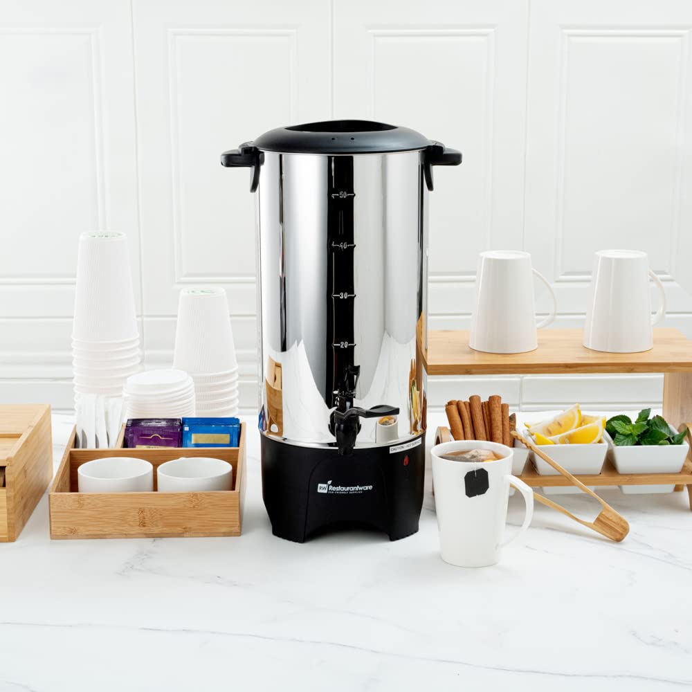 Restaurantware Restpresso 230oz (6.8L) Commercial Coffee Dispenser - Large Stainless Steel Coffee Urn with No-Drip Spigot & Sight Gauge - 120V/1000W (Serves 46 Cups) - Perfect for Restaurants, Cafes, Catering & Office Break Rooms