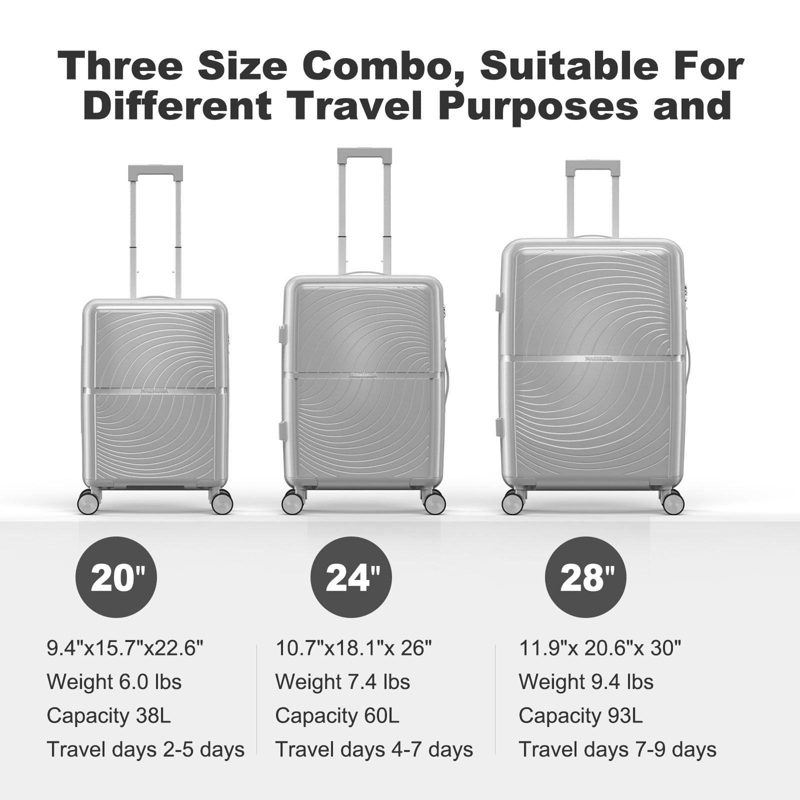 Nazhura 3-Piece Hard Shell Luggage Set - Lightweight Spinner Suitcases with TSA Lock for Travel, Business Trips & Family Vacations