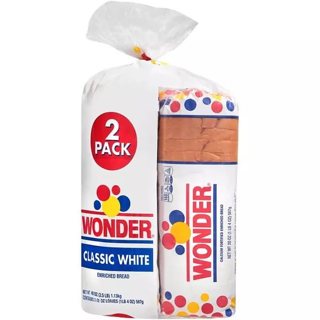 Wonder Classic White Sandwich Bread - Sliced, 20 oz (Pack of 2) - Soft & Fresh for Sandwiches, Toast & Snacks - Perfect for Breakfast, Lunch & Picnics