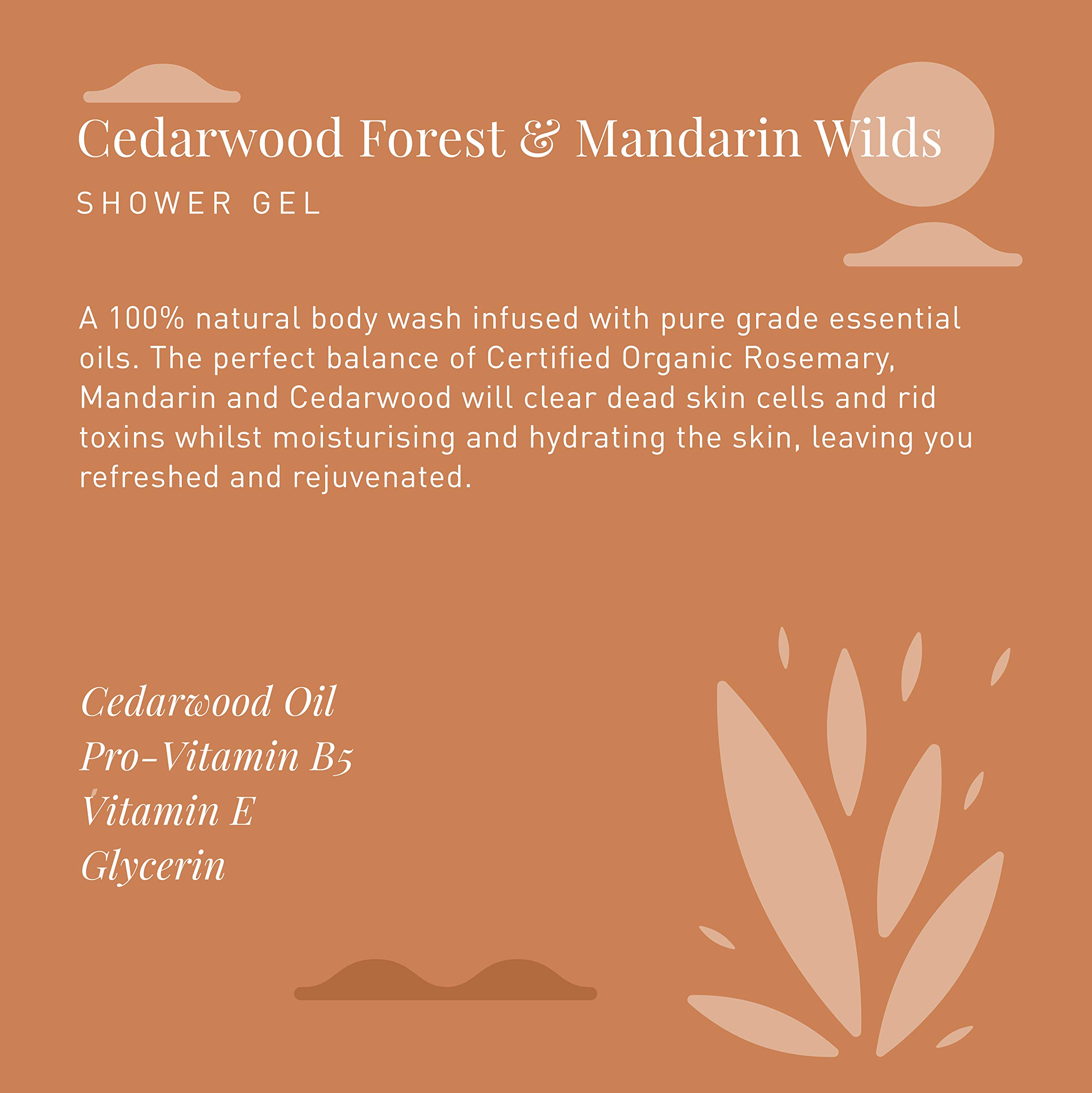 **Mystic Valley Natural Shower Gel with Cedarwood & Mandarin Essential Oils - Soap-Free Moisturizing Body Wash for Soft, Supple Skin - 350ml - Perfect for Relaxing Baths & Spa-Like Showers**
