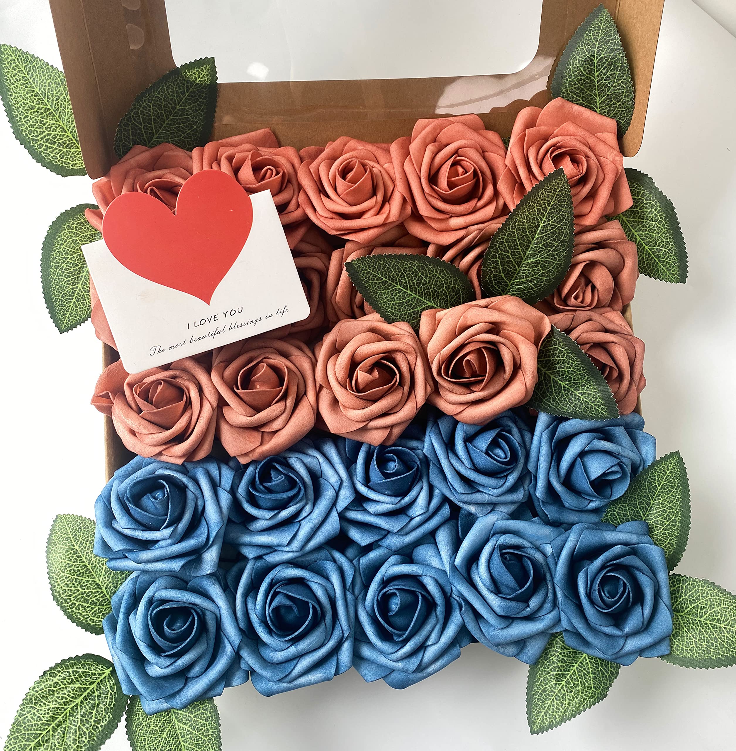 YalzoneMet 25pcs Blue Foam Artificial Roses - Realistic Fake Flowers for DIY Wedding Bouquets, Bridal Centerpieces, Floral Arrangements - Perfect for Party Decor, Home Table Decorations & Wedding Reception Decor