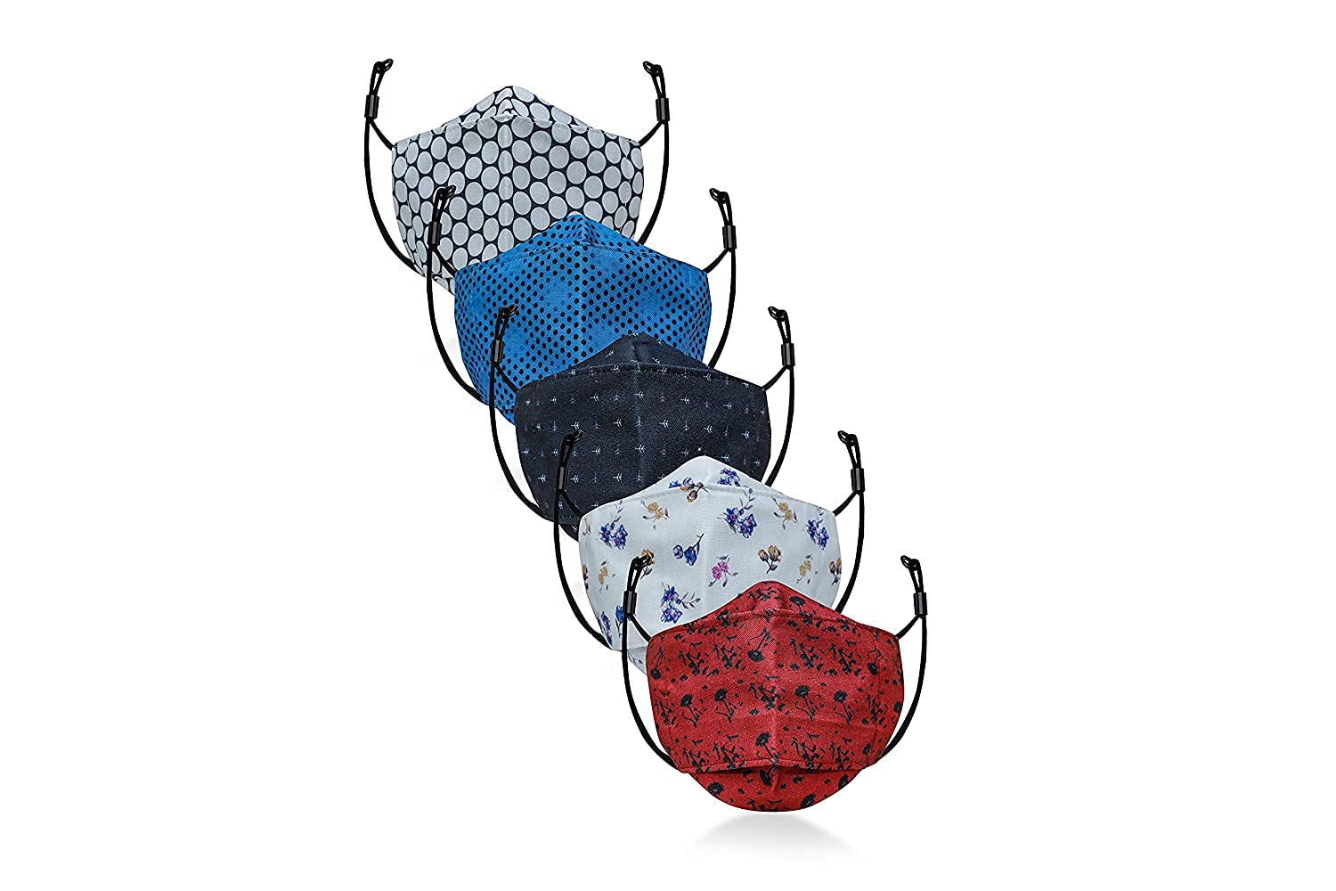 SQUICKLE 3D Printed Cotton Face Mask - Adjustable Ear Loops & Free Ear Saver Strap - Washable, Reusable & Breathable Protection for Men & Women (Pack of 6) - Perfect for Daily Use, Travel, Work & Outdoor Activities