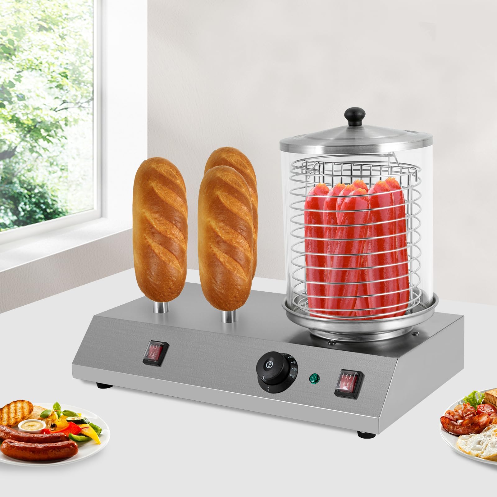 Professional 110V 458W Electric Hot Dog Steamer with 3 Aluminum Tubes & Bun Warmer - Commercial Hot Dog Machine for Restaurants, Food Trucks, and Snack Bars - Perfect for Fast Food Service, Concession Stands, and Catering Events