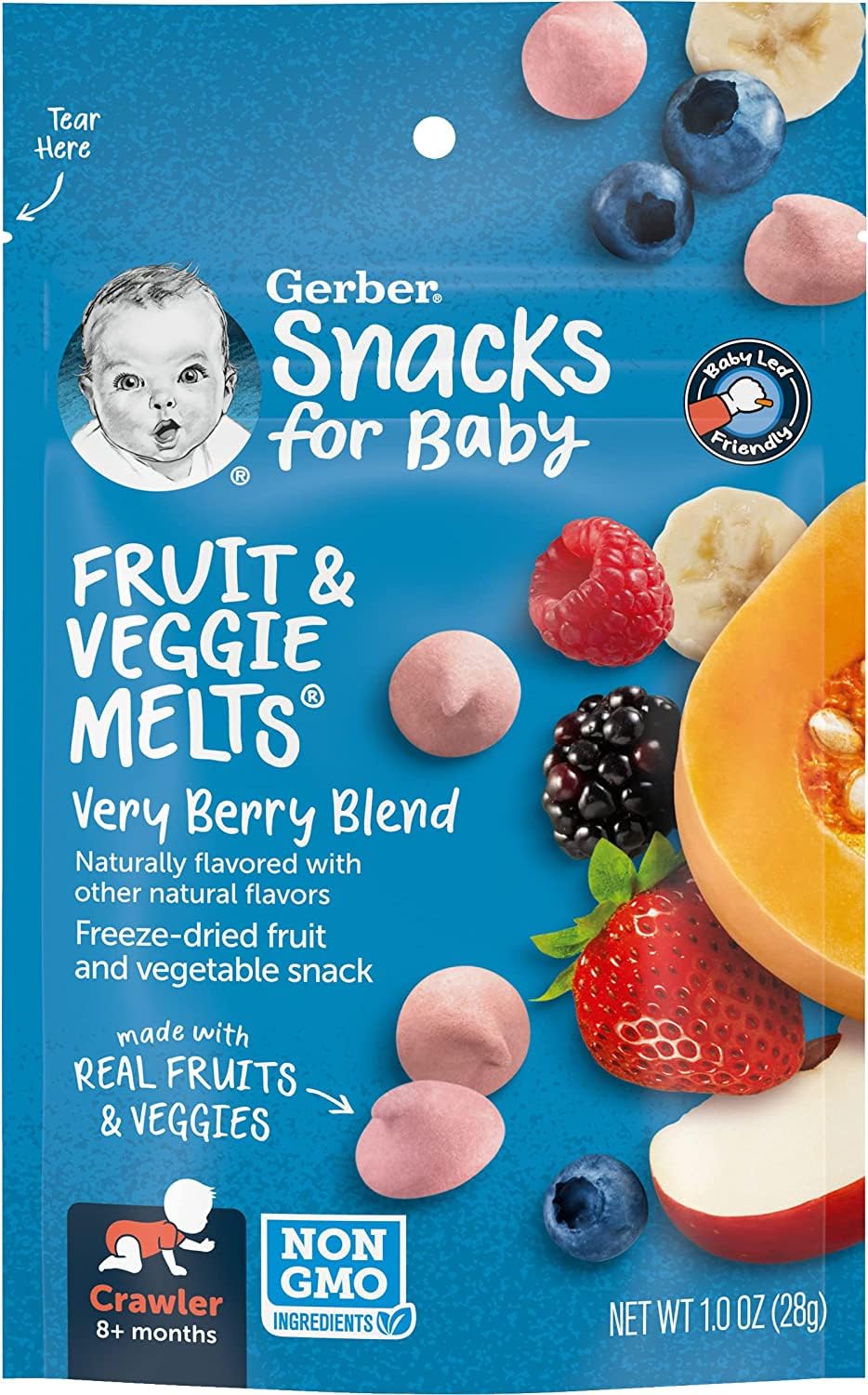 Organic Gerber Baby Snacks - Fruit & Veggie Melts, Very Berry Blend, 1 Ounce (Pack of 7) | Healthy Toddler Finger Food for On-the-Go, Daycare & Travel Snacking