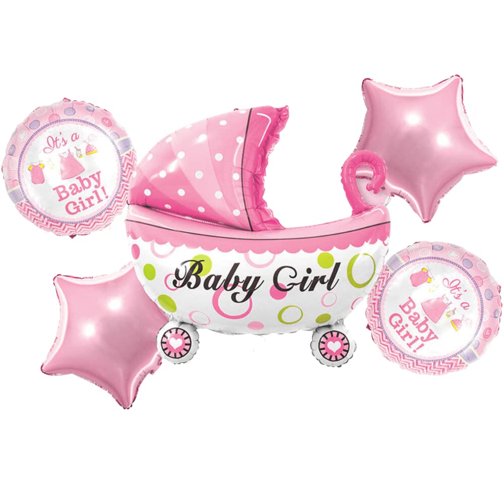 DIWULI Pink Baby Girl Balloons - Baby Shower, Gender Reveal & Birthday Party Decorations for Stroller Carriage, Its a Girl Celebration, Foil Balloon Set for Baby Shower Decor - Perfect for Nursery, Baby's First Birthday & Gender Reveal Parties