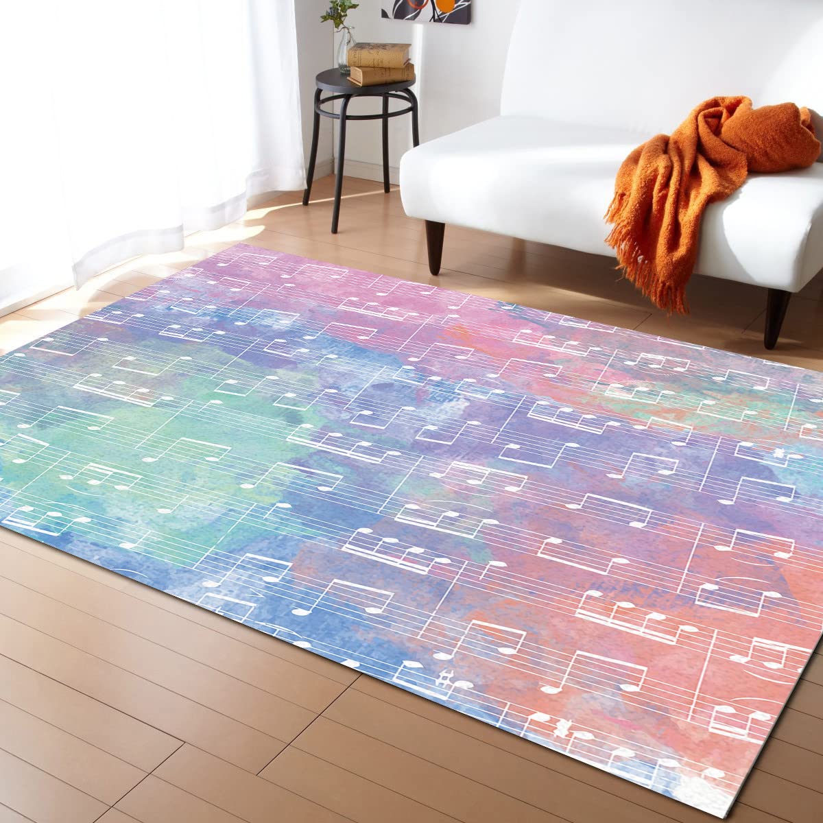 5x7ft Large Non-Slip Area Rugs for Living Room Bedroom - Watercolor Music Note Design Indoor Outdoor Runner Rug - Perfect for Hallways, Nursery Decor & High Traffic Areas