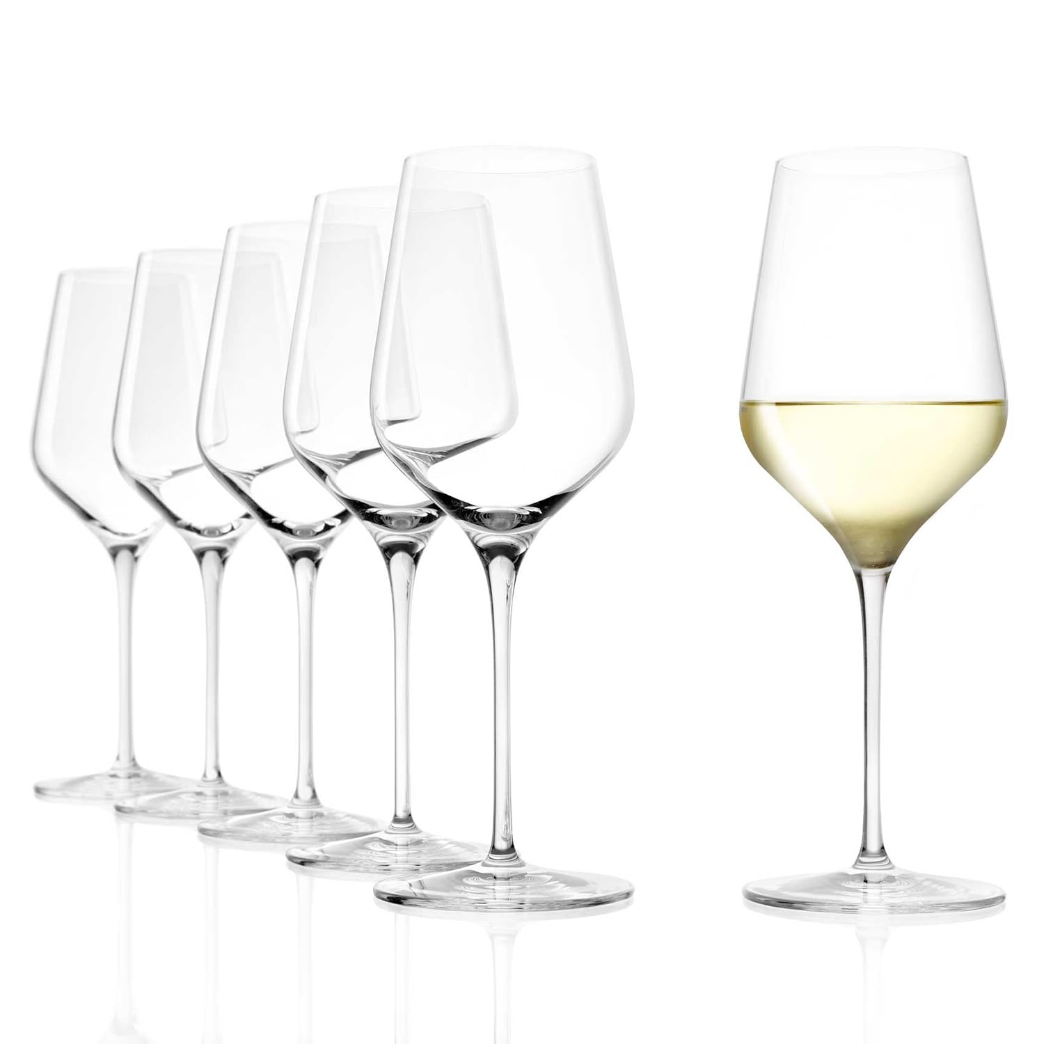 Premium Stölzle Lausitz STARlight Crystal White Wine Glasses Set of 6 - 13.75oz Lead-Free, Dishwasher Safe & Shatter-Resistant Long Stem Glasses for Elegant Dining, Wedding Gifts & Fine Wine Tasting