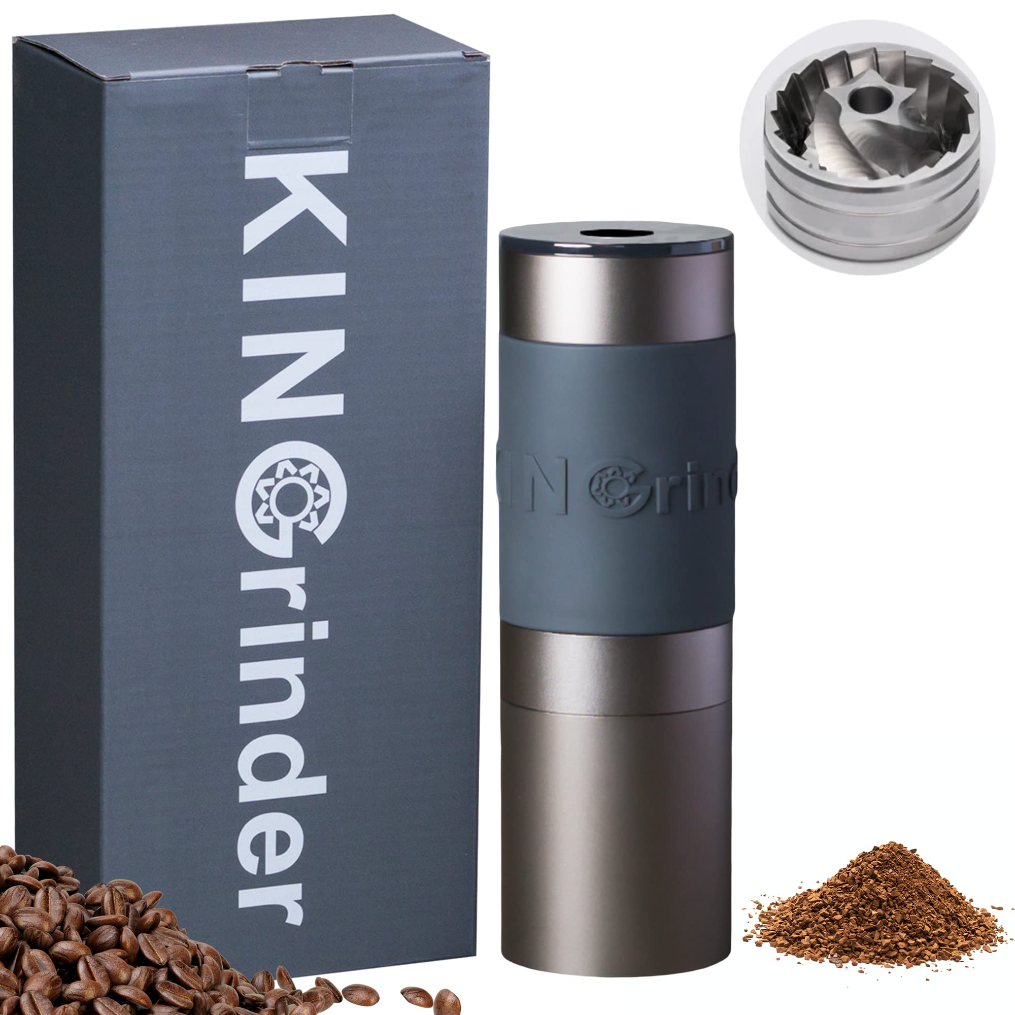 KINGrinder K0 Iron Grey Manual Coffee Grinder - Premium Stainless Steel Conical Burr Mill for French Press & Drip Coffee | 25g Capacity | Consistent Grind | Perfect for Home Brewing, Camping & Travel