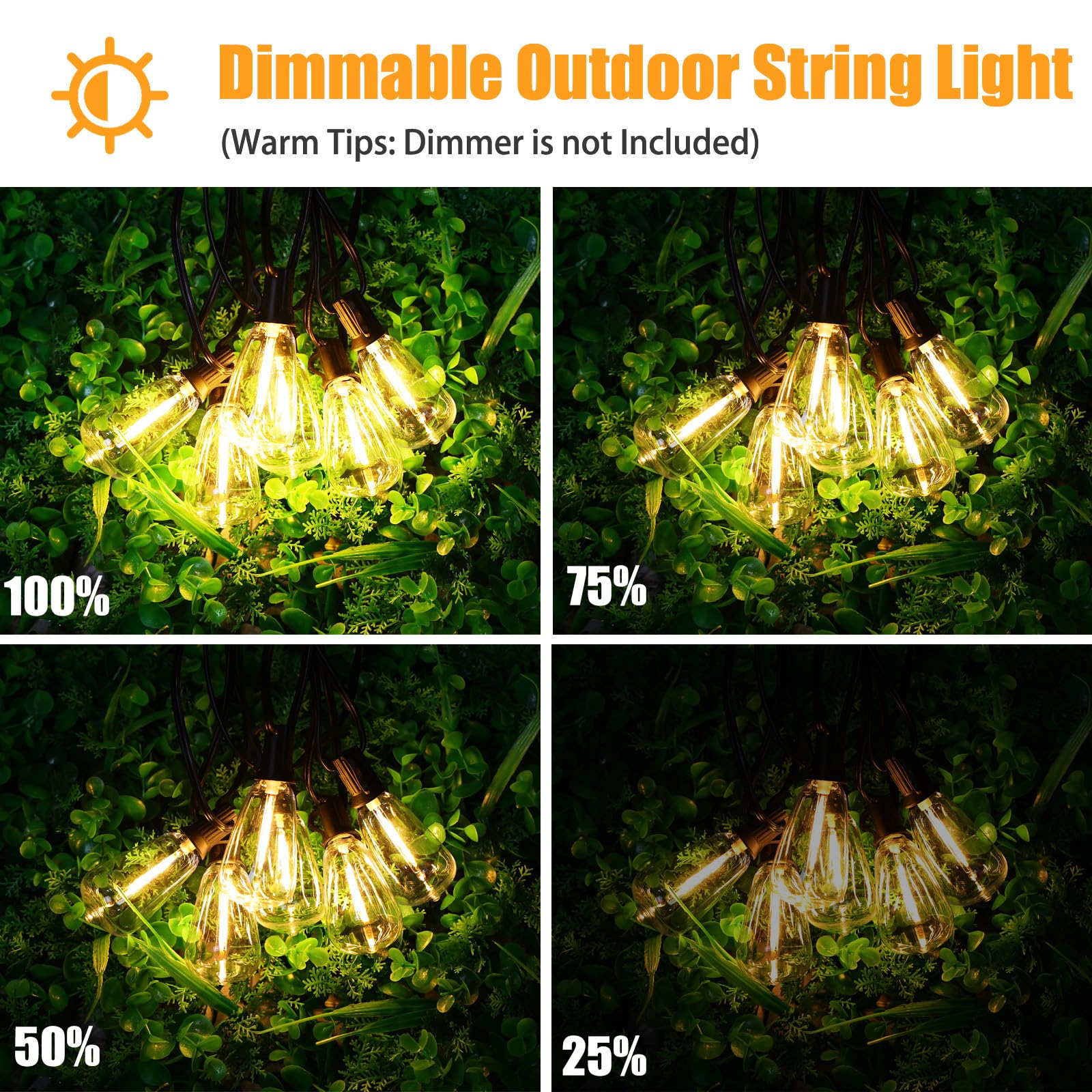 Svater 100ft Outdoor String Lights - 52 Waterproof Shatterproof LED Bulbs (Includes 2 Spare) | Connectable Patio Lights for Backyard, Garden, Porch & Outdoor Decor | Perfect for Parties, Weddings & Evening Ambiance