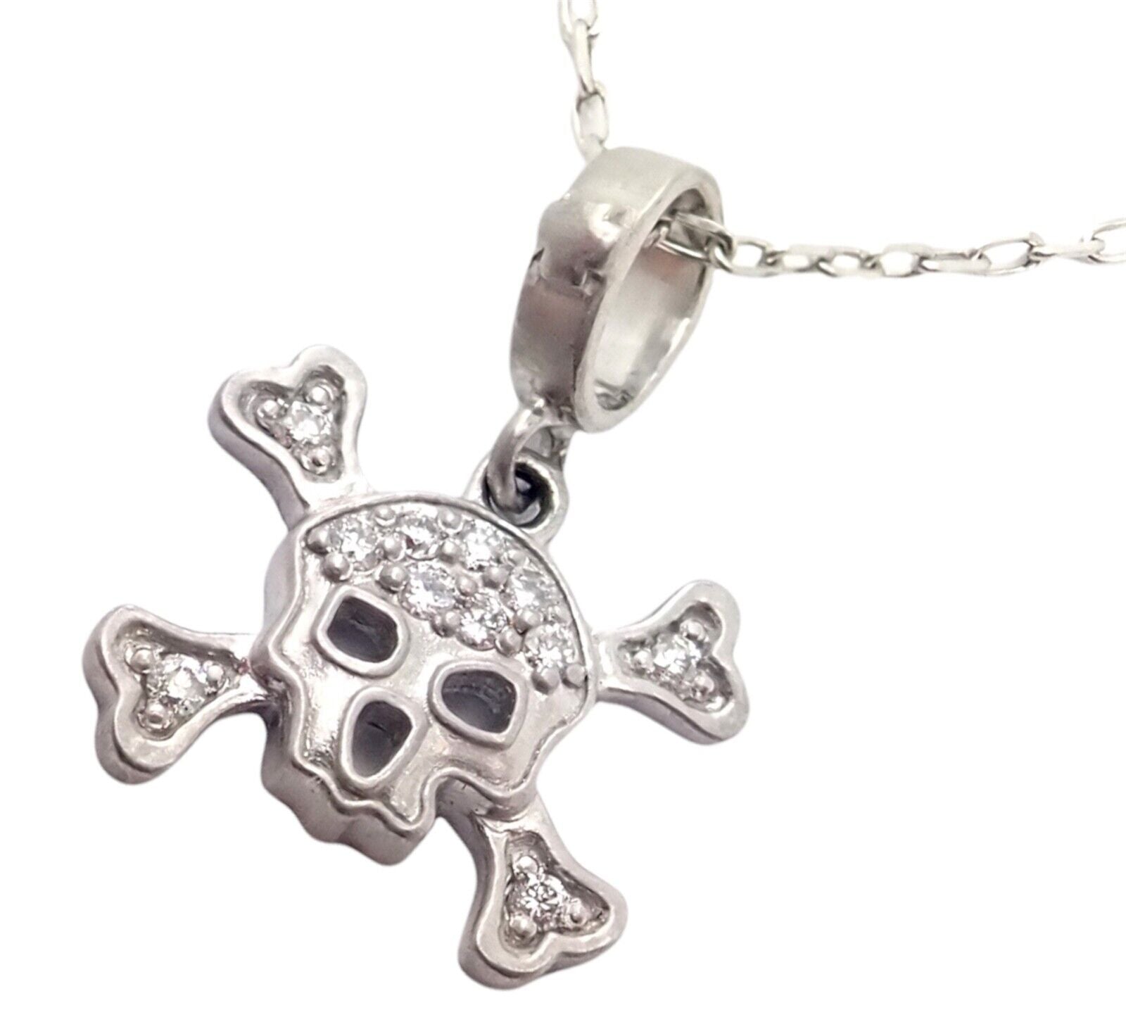 Authentic Loree Rodkin 18K White Gold Diamond Skull & Crossbones Pendant Necklace - Luxury Gothic Jewelry for Women, Perfect for Parties & Special Occasions