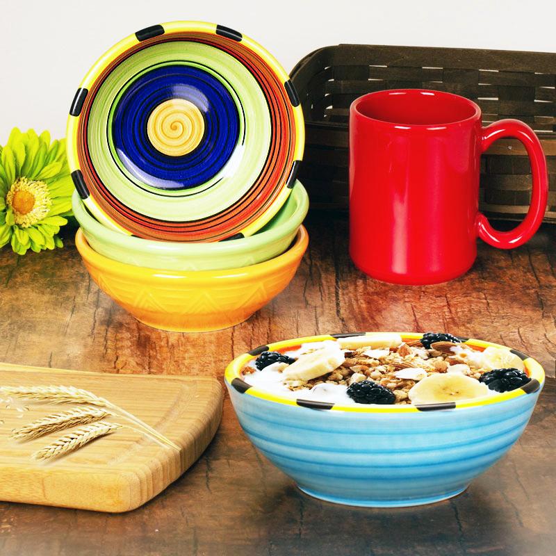 Colorful Striped Acapulco Cereal Bowl Set of 4 - Perfect for Breakfast, Snacks & Soup - Durable & Stylish Kitchenware for Home, Office or Restaurant Use