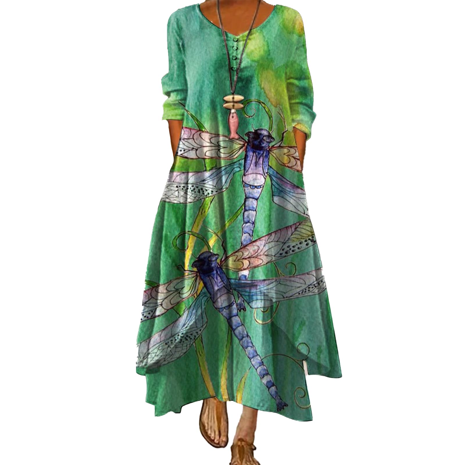 Boho Linen Maxi Dress with Long Sleeves & Floral Print - Flowy Irregular Hem Summer Dress for Women | Perfect for Beach Vacations, Music Festivals & Boho-Chic Outfits